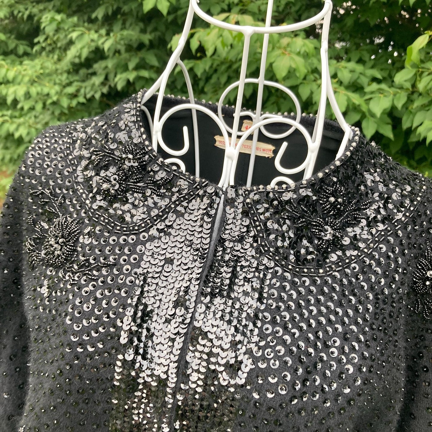 Vintage sweater wool angora black 60s |S-M| elegant sequin beaded cardigan
