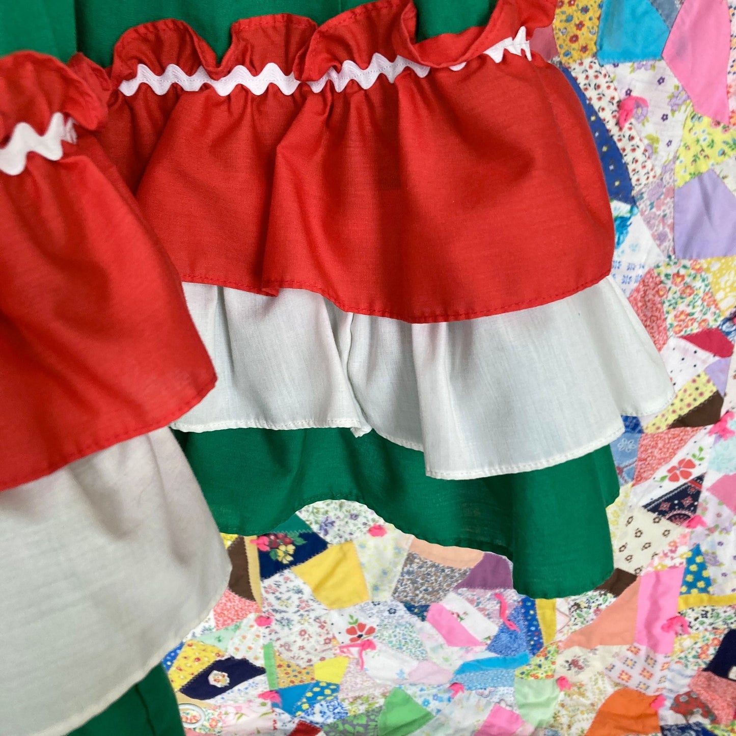 vintage 50s 60s dress red green | S-M | 1950s holiday christmas red green ruffle