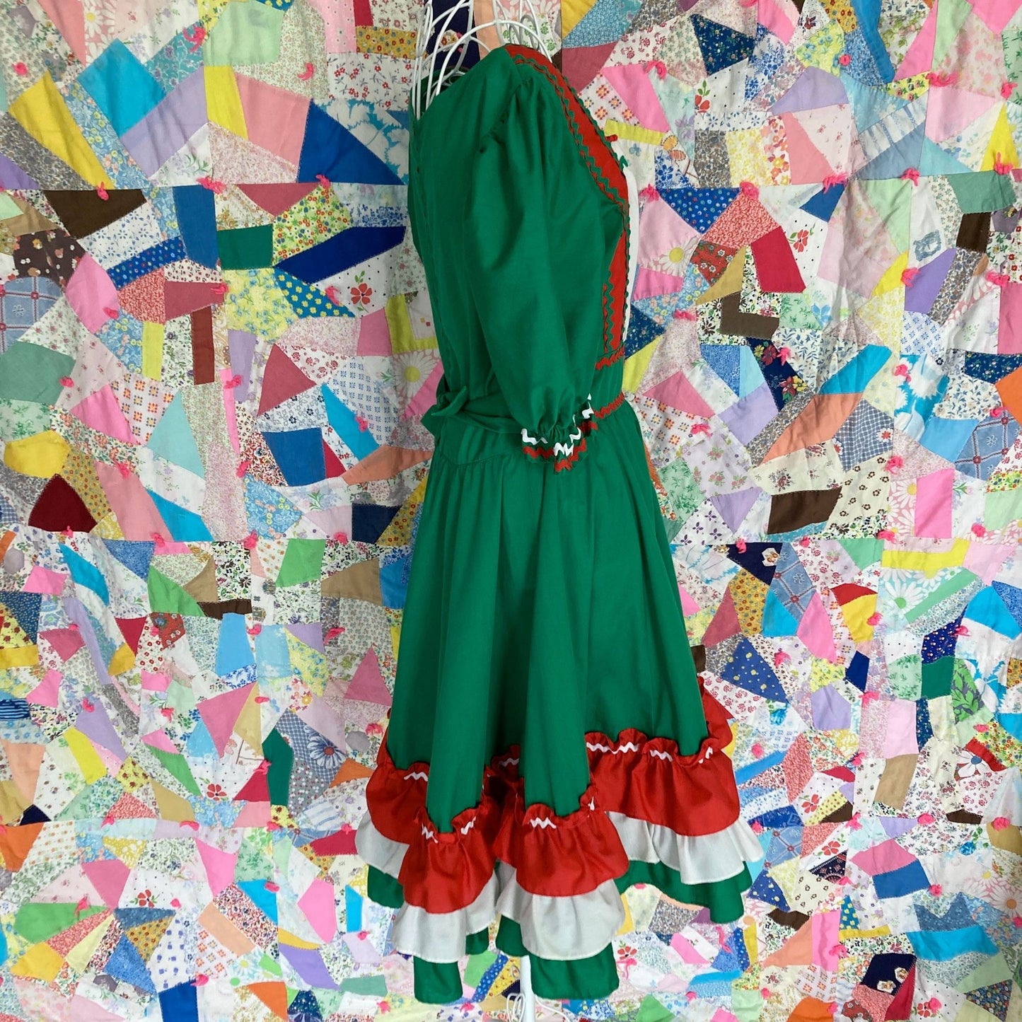 vintage 50s 60s dress red green | S-M | 1950s holiday christmas red green ruffle