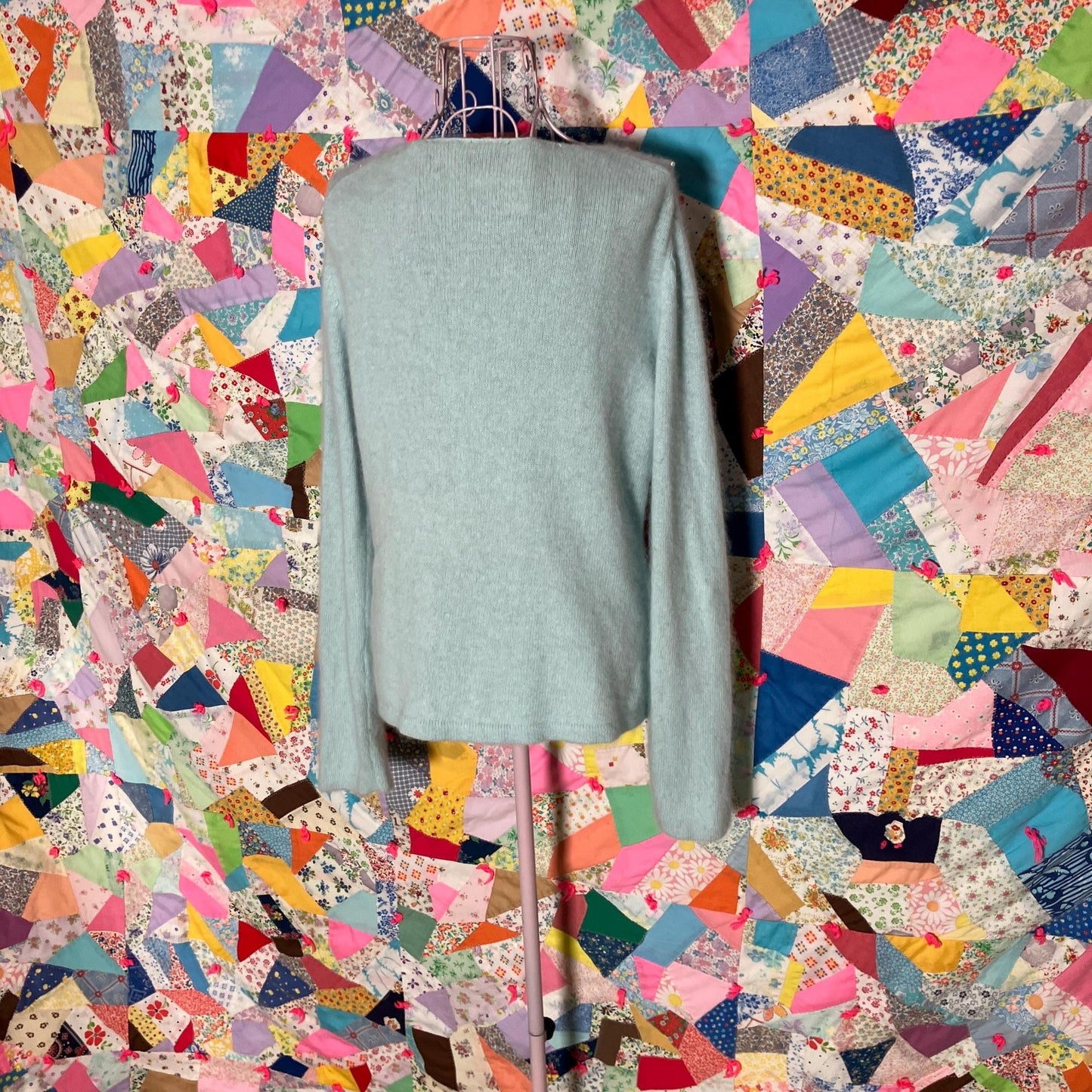 Vintage 90s y2k sweater Angora light blue pearl | S M | 1990s Andrea Viccaro