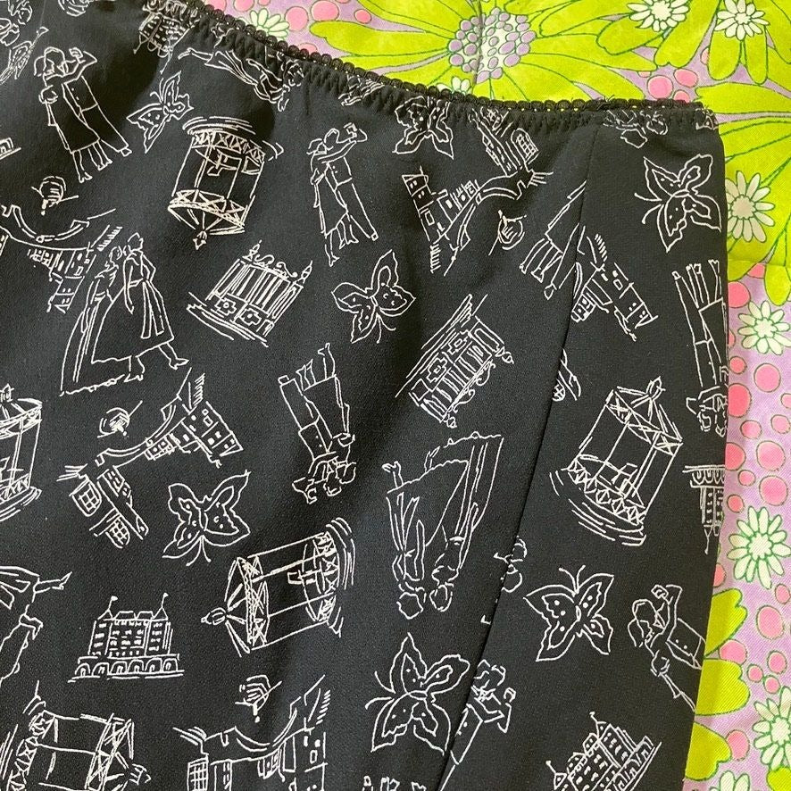 vintage 90s y2k skirt black white novelty print butterfly figural architecture | S-M | Nine West