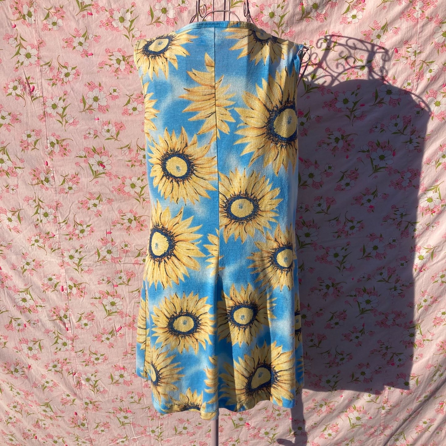 Vintage 90s y2k floral cover up house dress |S - M| cotton blue yellow sunflowers NY-5