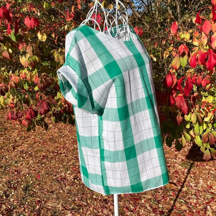 Vintage 90s Wrangler plaid top |S-M| green white 1990s sleeveless cotton top shirt blouse boxy