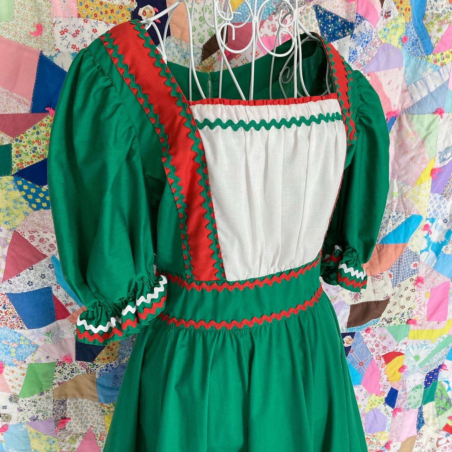 vintage 50s 60s dress red green | S-M | 1950s holiday christmas red green ruffle