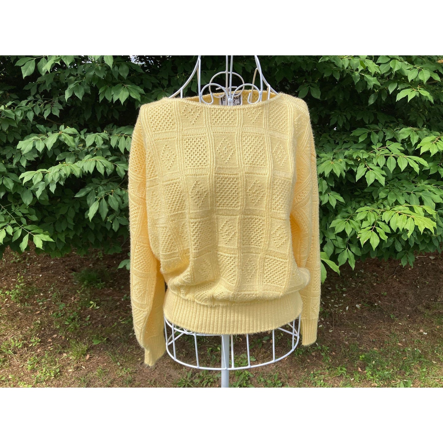 Vintage crochet sweater knit pastel yellow | S - M | soft 70s open work weave Kenneth Too!