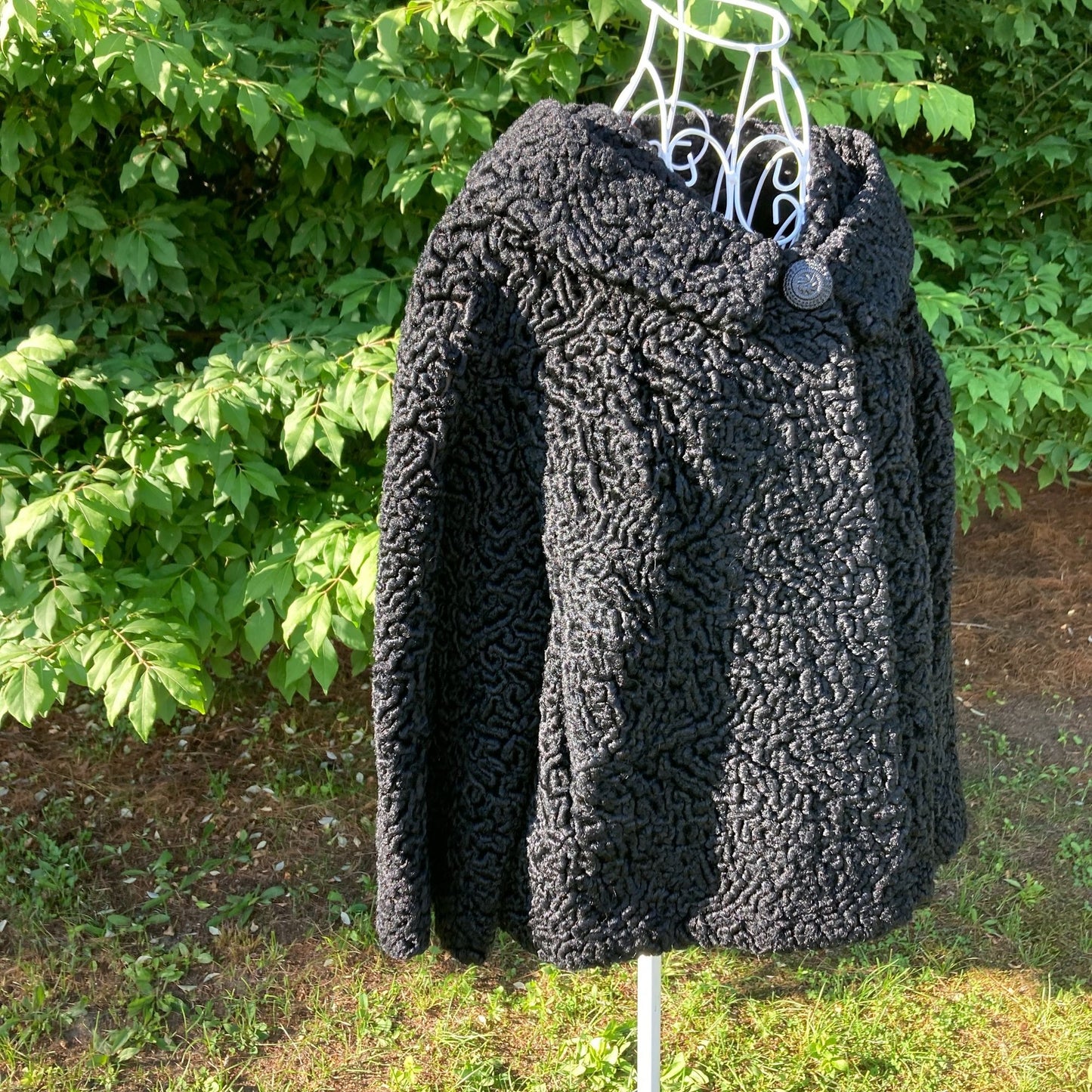 Vintage curly lamb fur coat tan 60s 70s Persian black