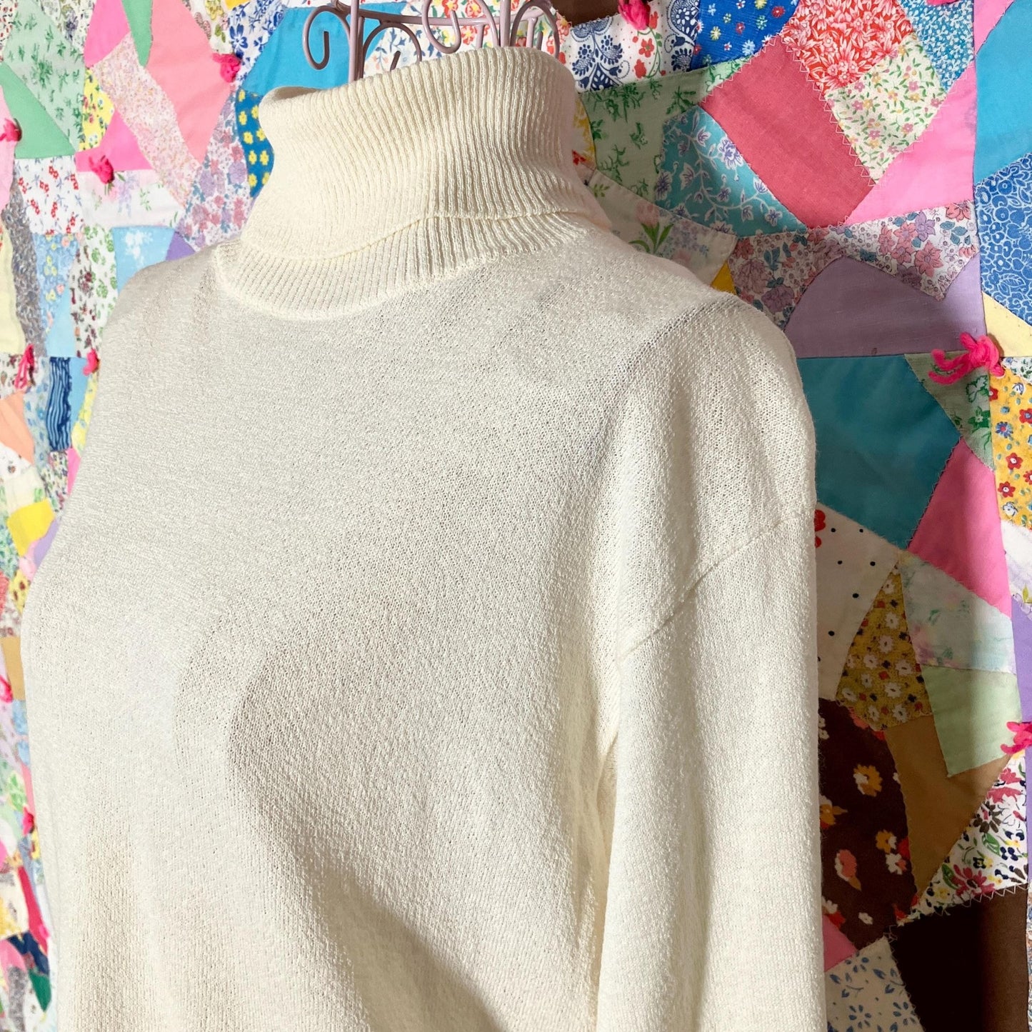 Vintage 90s wool blend sweater |S-M| turtleneck made in Italy cream nylon acrylic GISPA semi sheer minimal