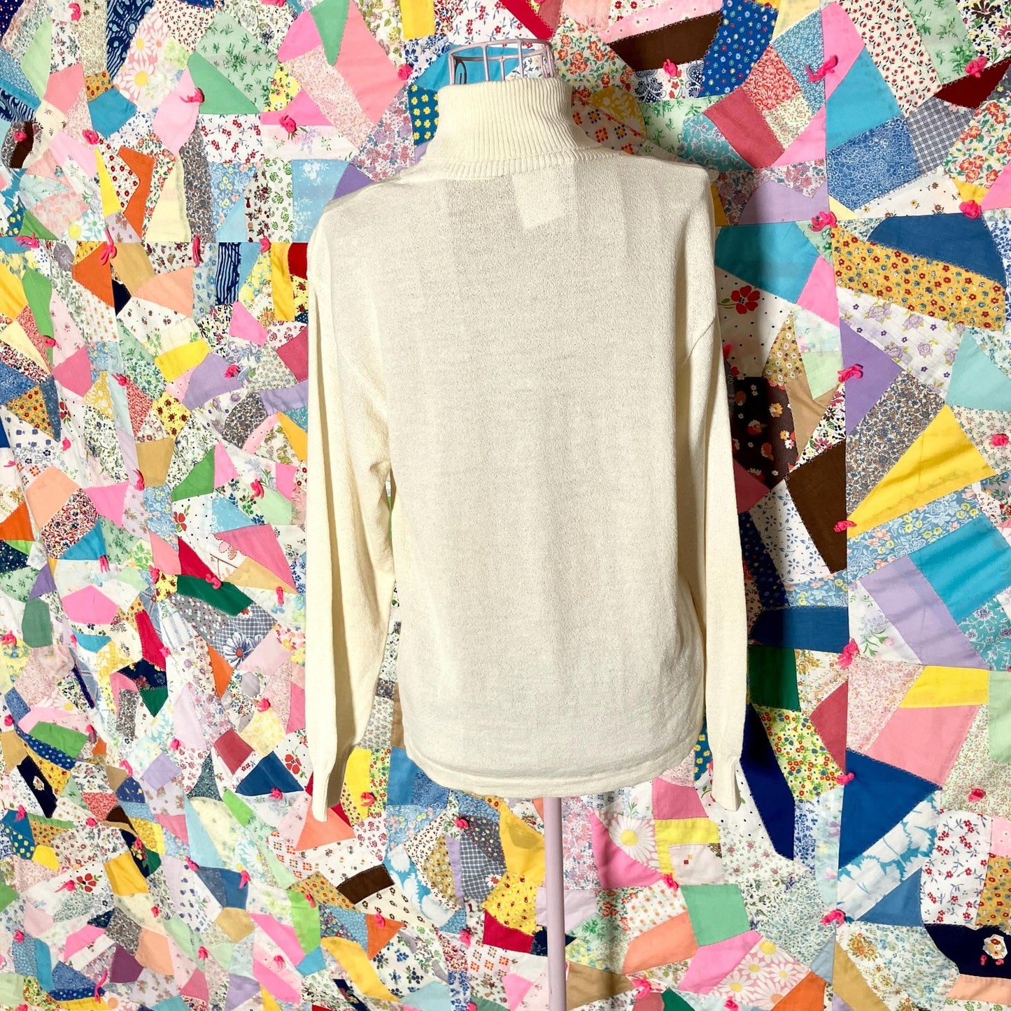 Vintage 90s wool blend sweater |S-M| turtleneck made in Italy cream nylon acrylic GISPA semi sheer minimal