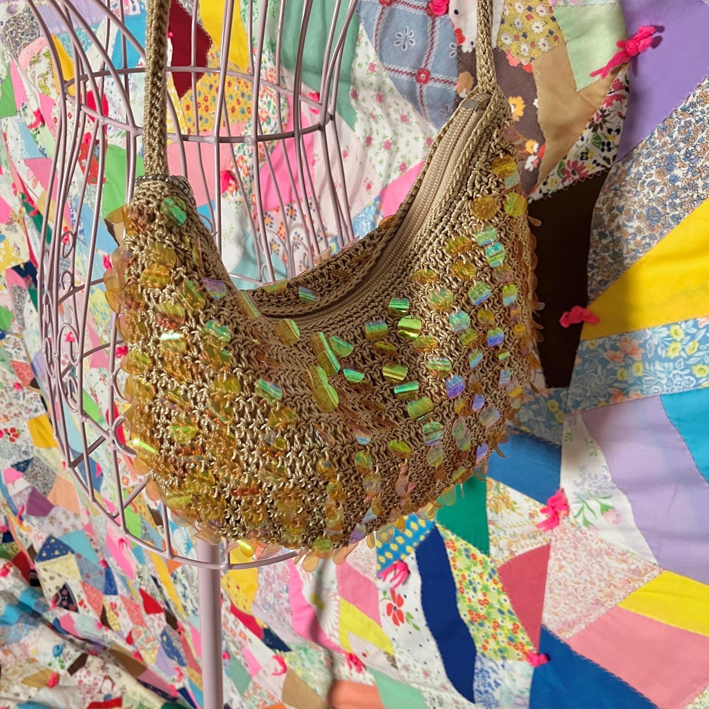 vintage 90s Y2K The Sak purse tan sequins iridescent