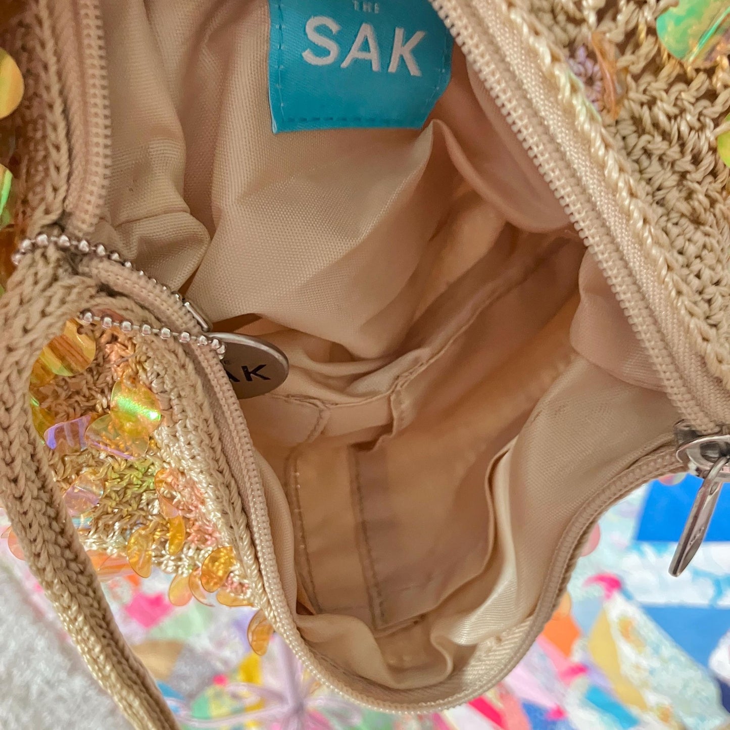 vintage 90s Y2K The Sak purse tan sequins iridescent