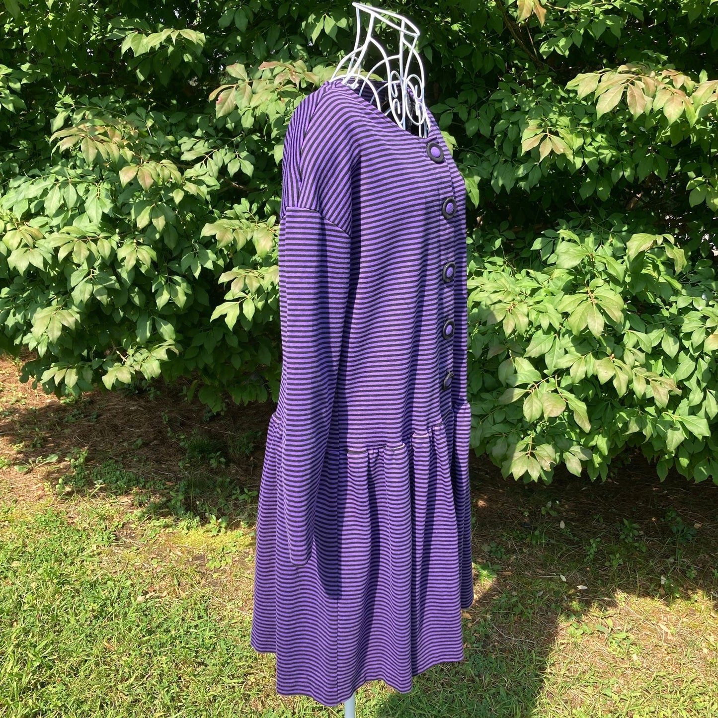 vintage striped dress 1990s |S-M| Flaws stripe purple black Pandemonium cotton