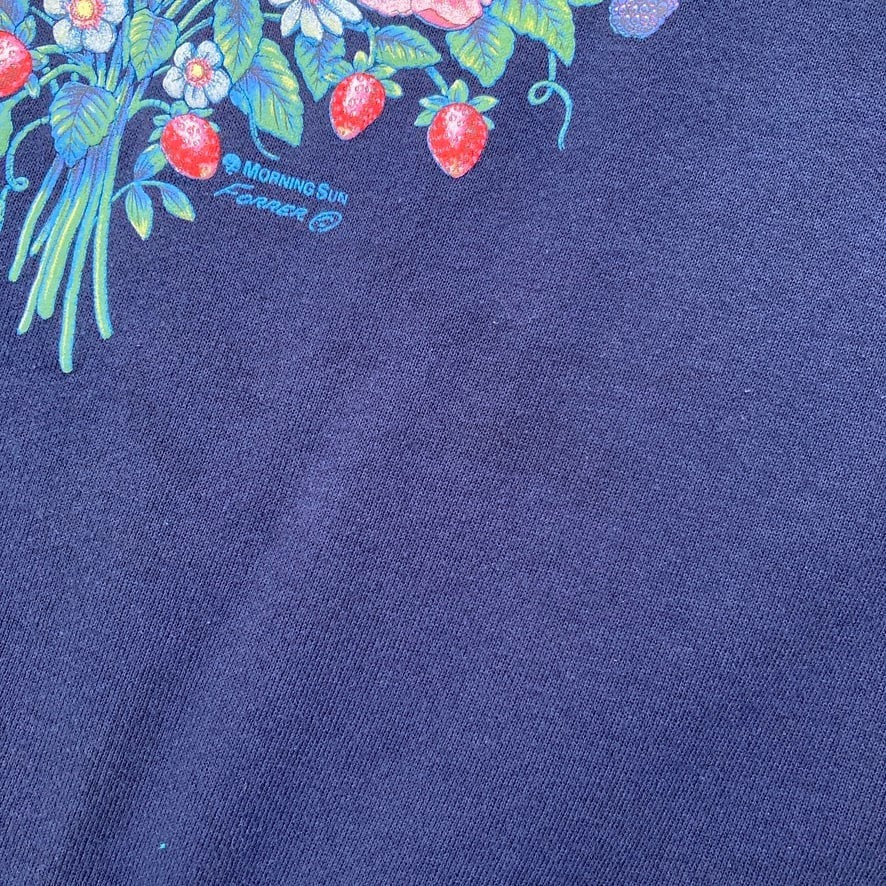 Vintage grandma sweatashirt Morning Sun collar hummingbird |S - L| 90s floral garden birds wild flowers pink bouquet strawberries