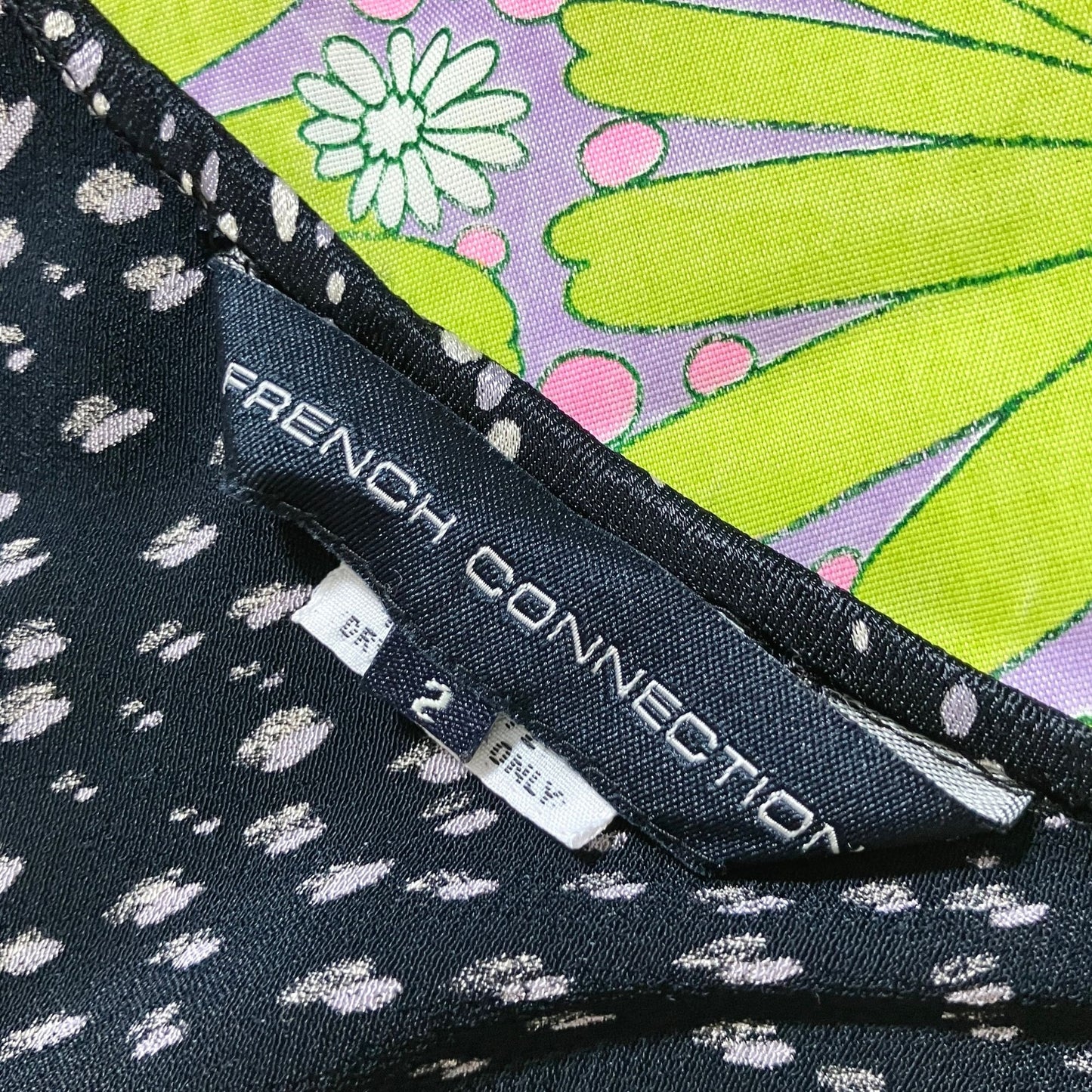 vintage 90s y2k slip dress 1990s black grey white dot abstract print formal party French Connection | XS | 25 in waist |