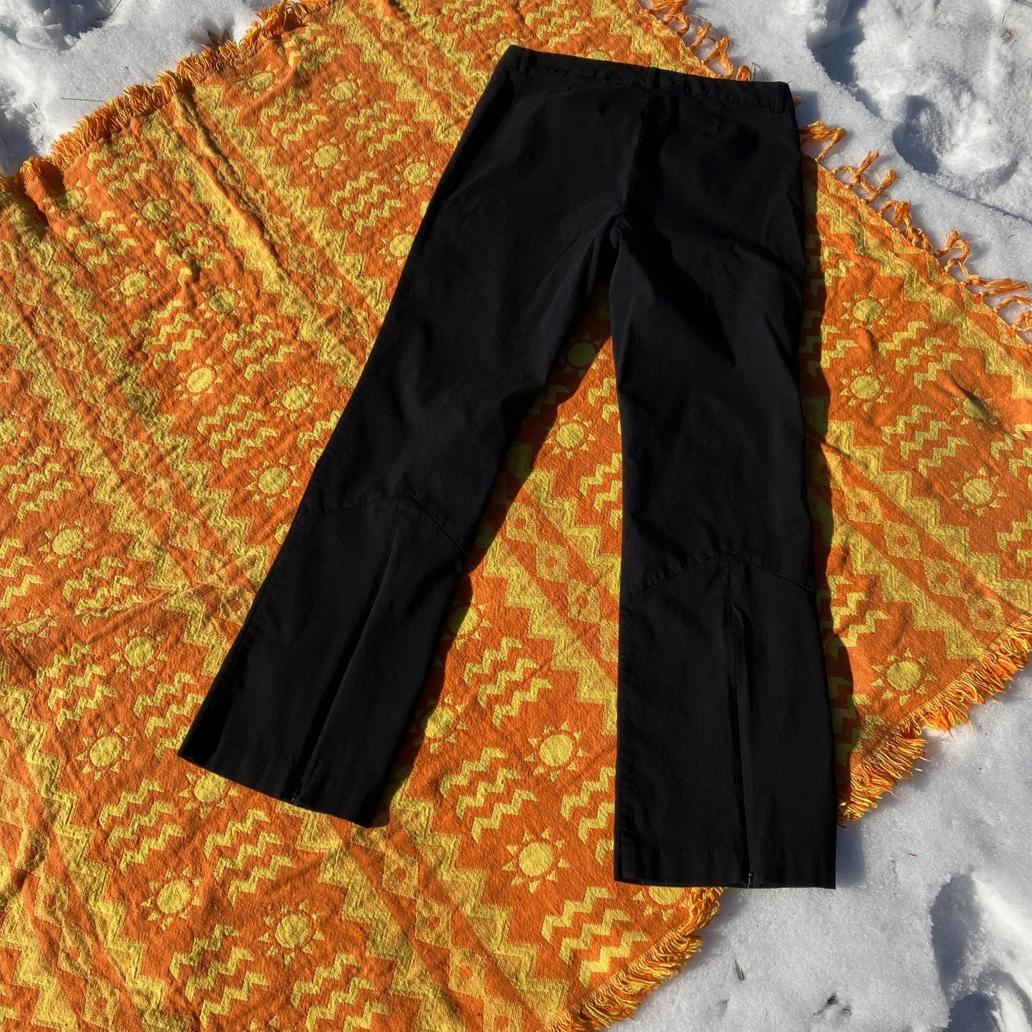 black 90s y2k express trousers mid rise pants 1990s flare bootcut zip split hem