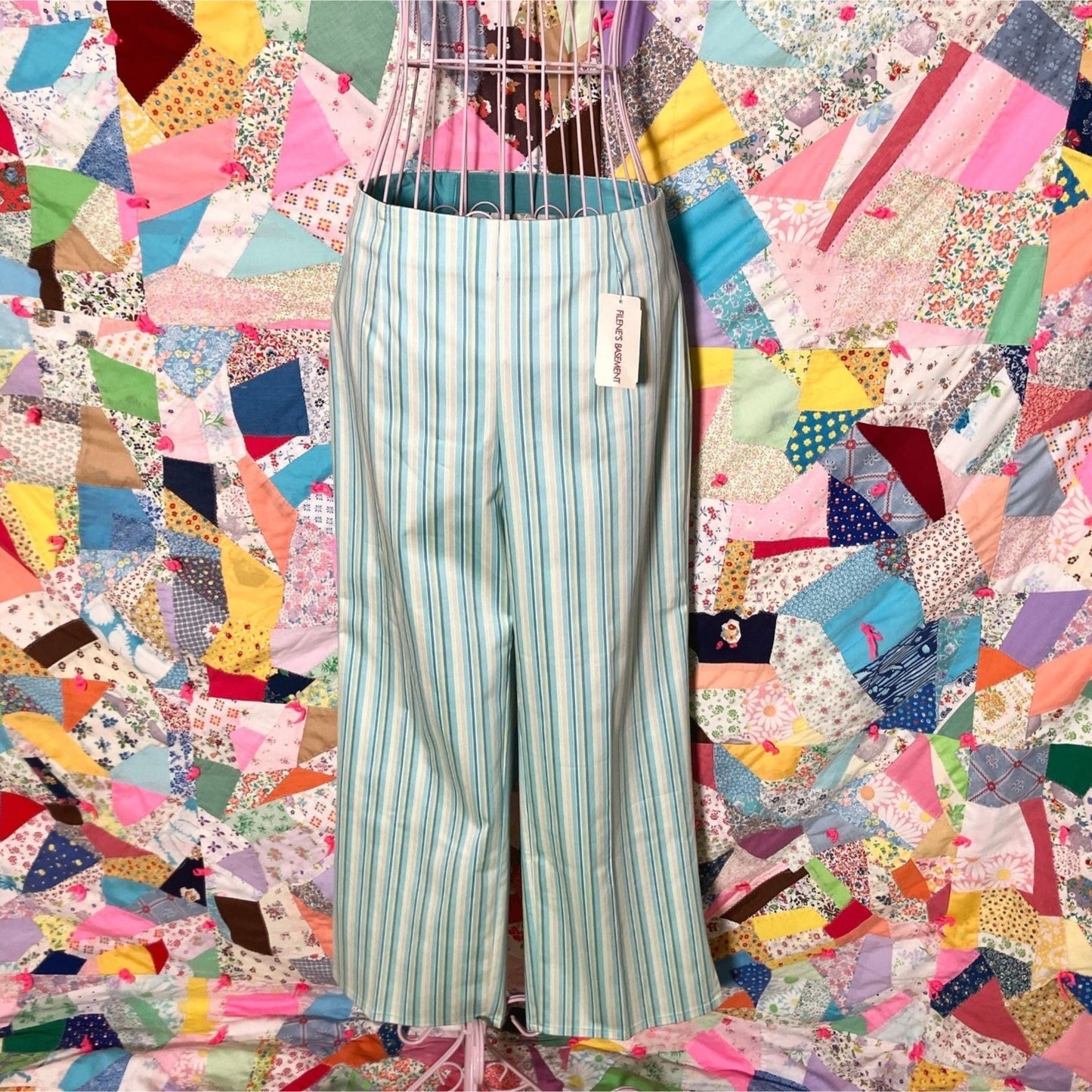 vintage y2k capris blue striped 31-32 in waist mid rise Max Studio nwt deadstock seafoam