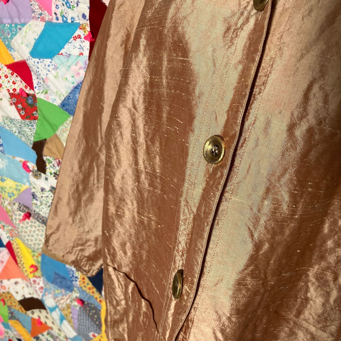Vintage Saks Fifth Ave y2k 90s top iridescent tan | M-L | button up silk top shirt blouse