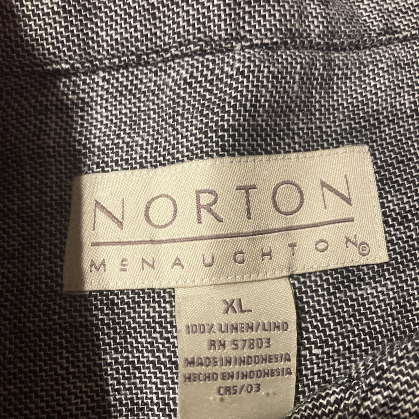 vintage y2k shirt button up band collar top linen black white gray | M - L | Norton McNaughton