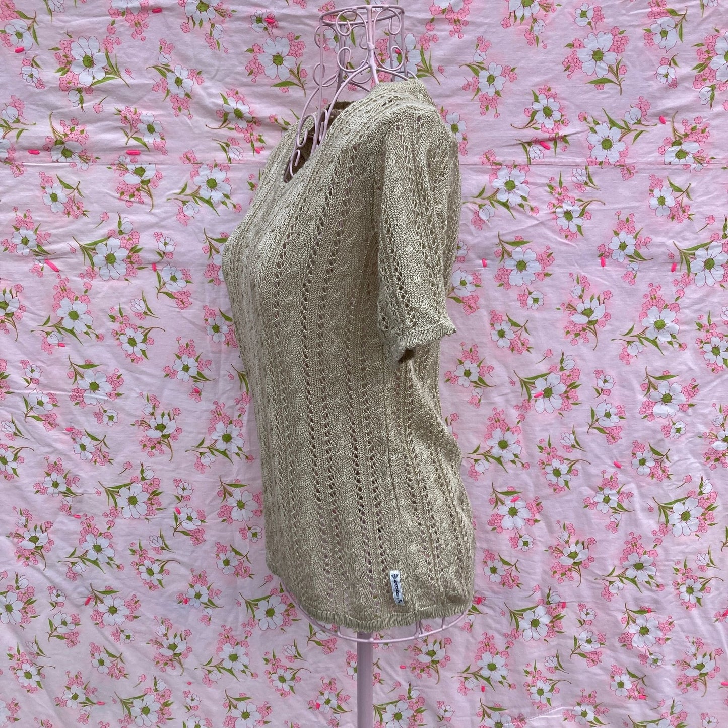 Vintage 90s sweater 1990s open weave tan short sleeve top