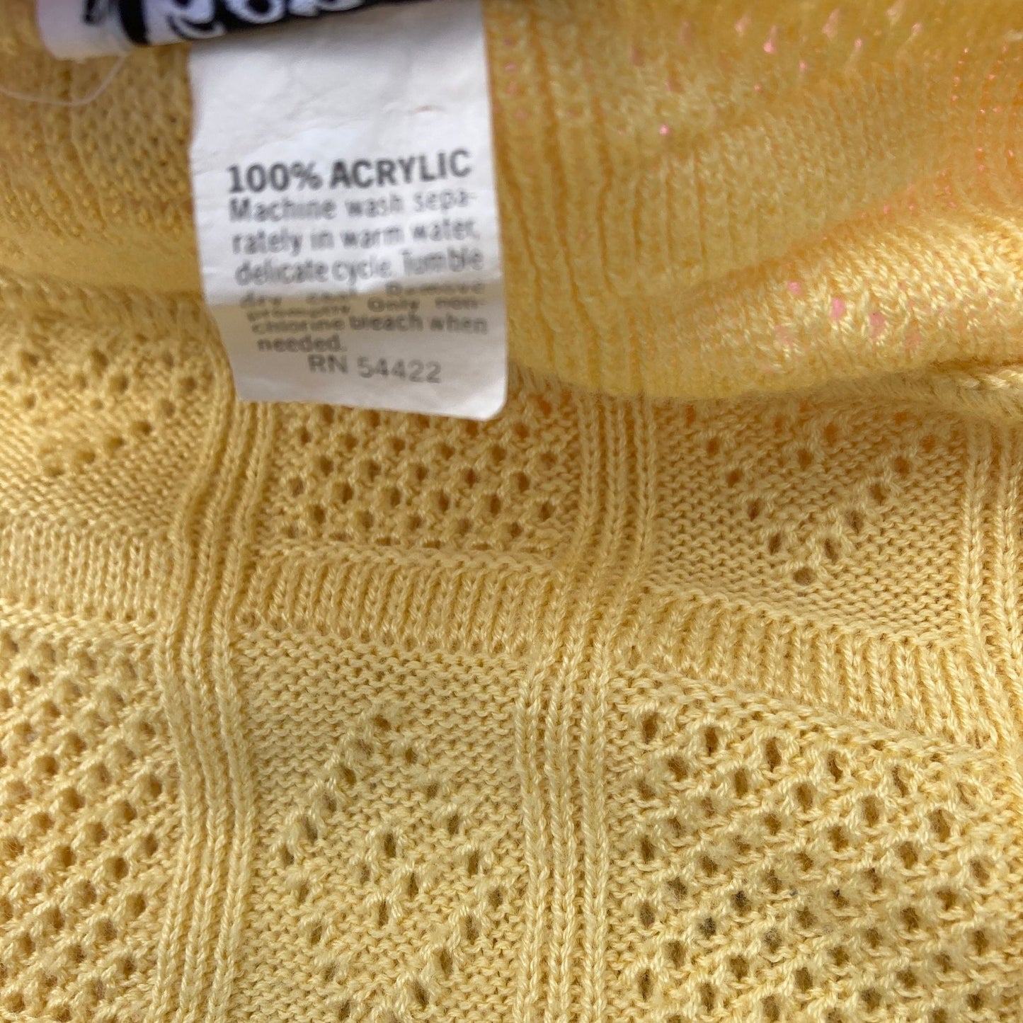 Vintage crochet sweater knit pastel yellow | S - M | soft 70s open work weave Kenneth Too!