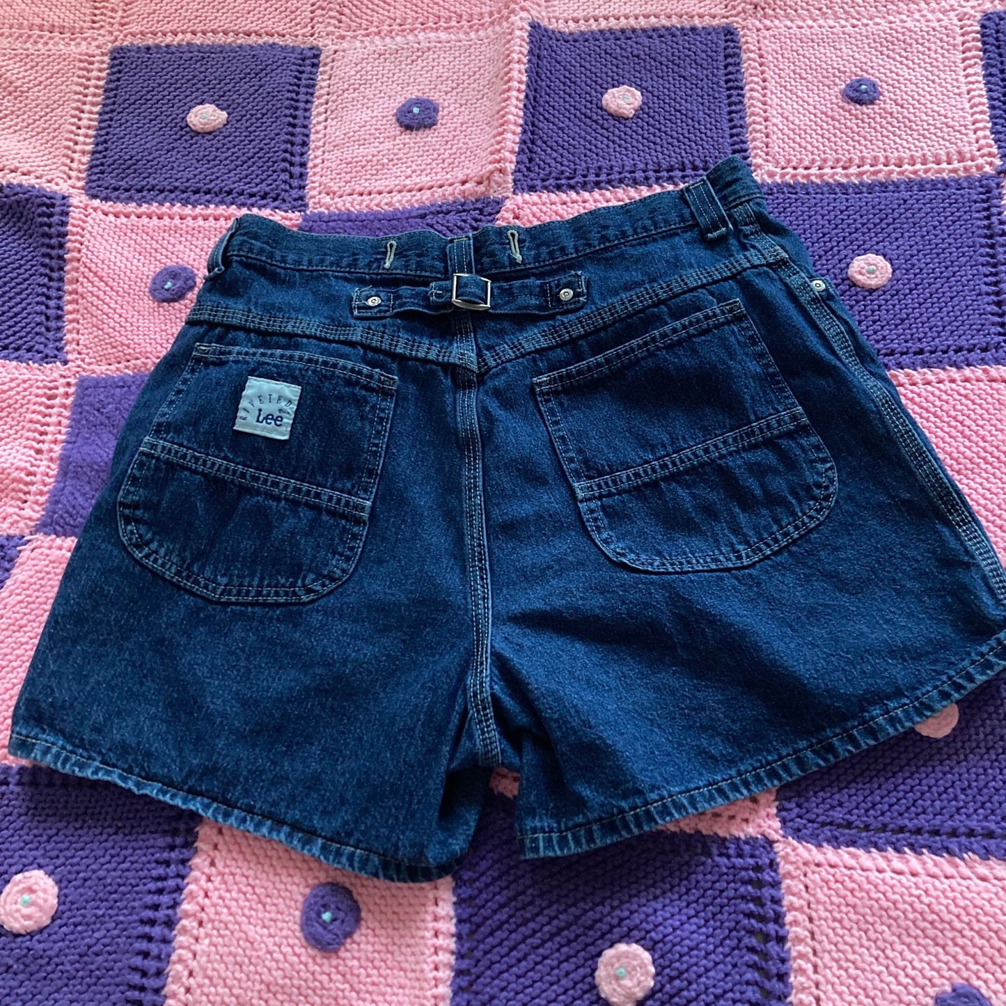 Vintage Lee 33 / 34 denim jean shorts high waisted 90s 1990s cotton dark wash