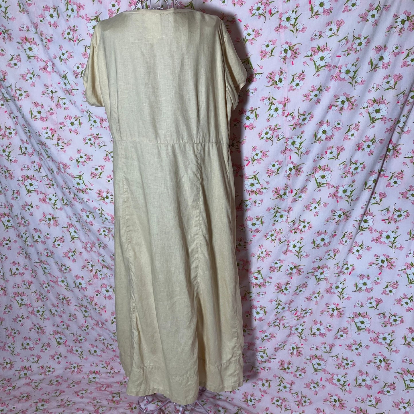 Laura Ashley 90s y2k vintage dress maxi cotton linen butter yellow cottage western