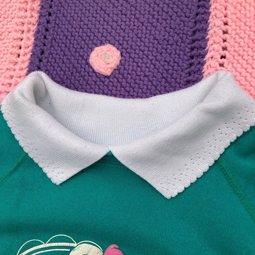 Vintage grandma 90s sweatshirt teddy bear pink teal | S - M | soft 1990s Morning Sun puffy paint cute