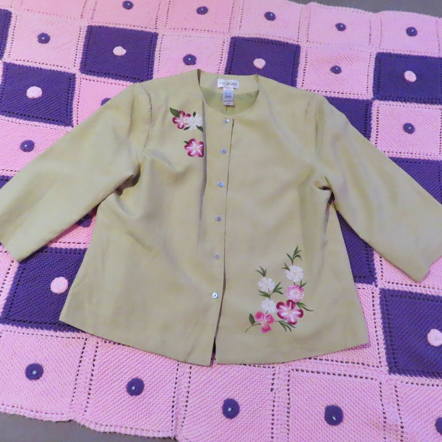 vintage y2k jacket blazer celery green | L - XL | floral collared Villager Liz Claiborne