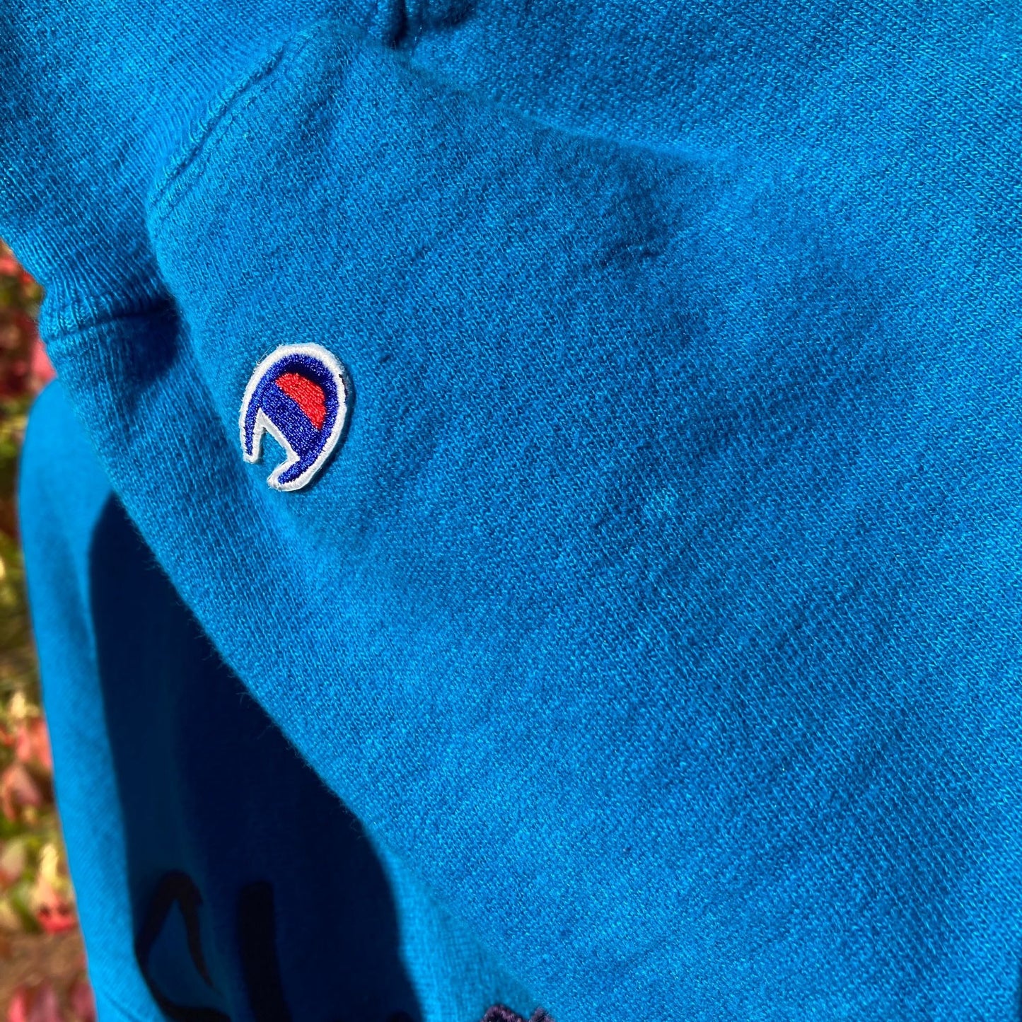 vintage sweatshirt champion 90s 1990s spellout script M-L teal embroidered reverse weave made in USA