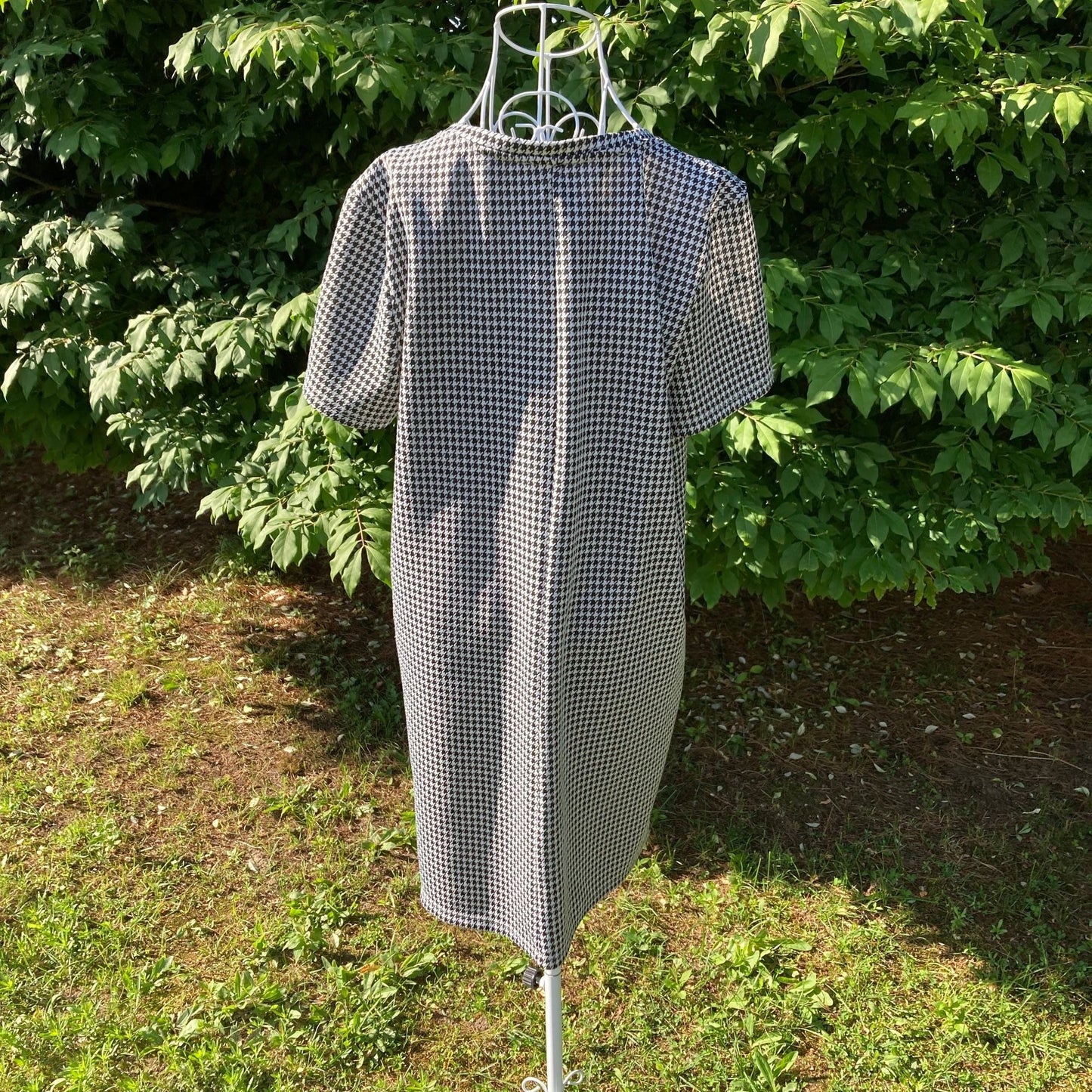 Vintage 70s dress 1970s houndstooth |S-M| black white shift