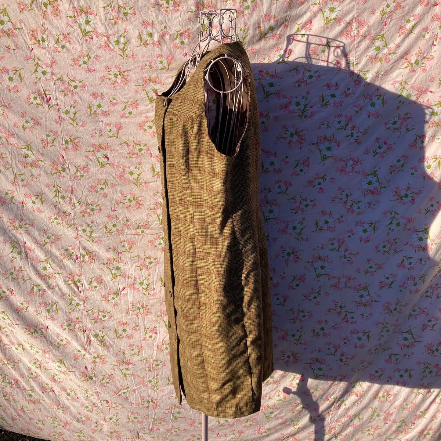 vintage plaid dress 90s | S-M | jumper cottage brown black beige academic 1990s Karen Scott