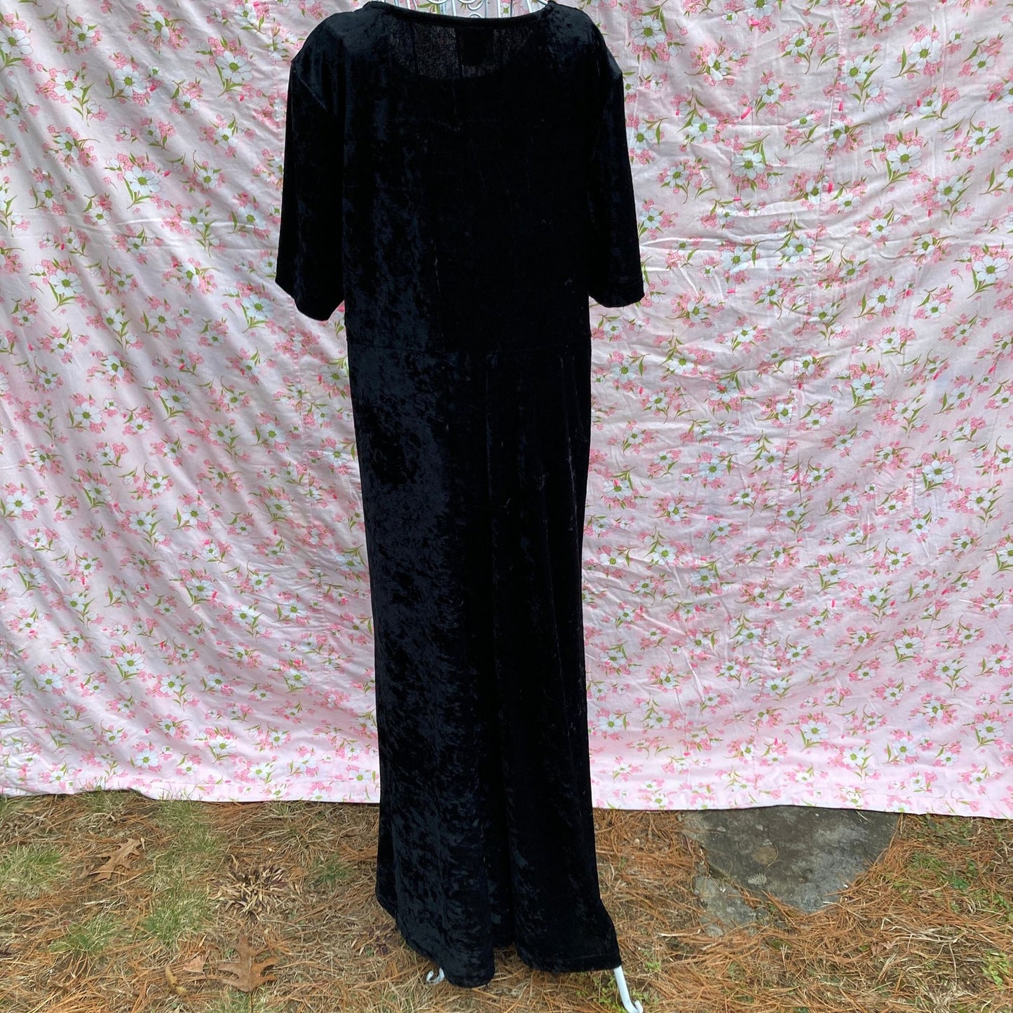 vintage dress black crushed velvet 90s | M-L | minimal 1990s maxi Teddi