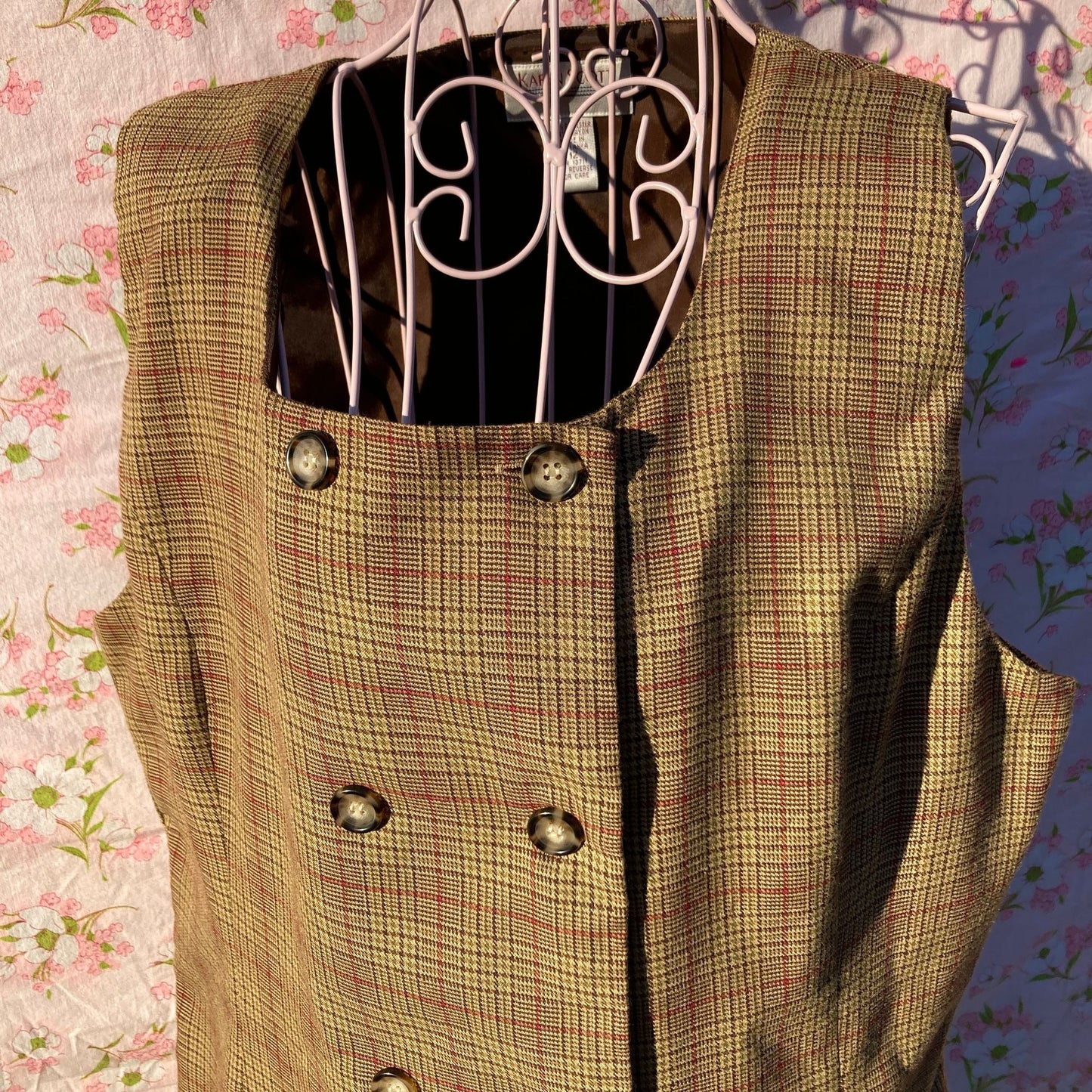 vintage plaid dress 90s | S-M | jumper cottage brown black beige academic 1990s Karen Scott