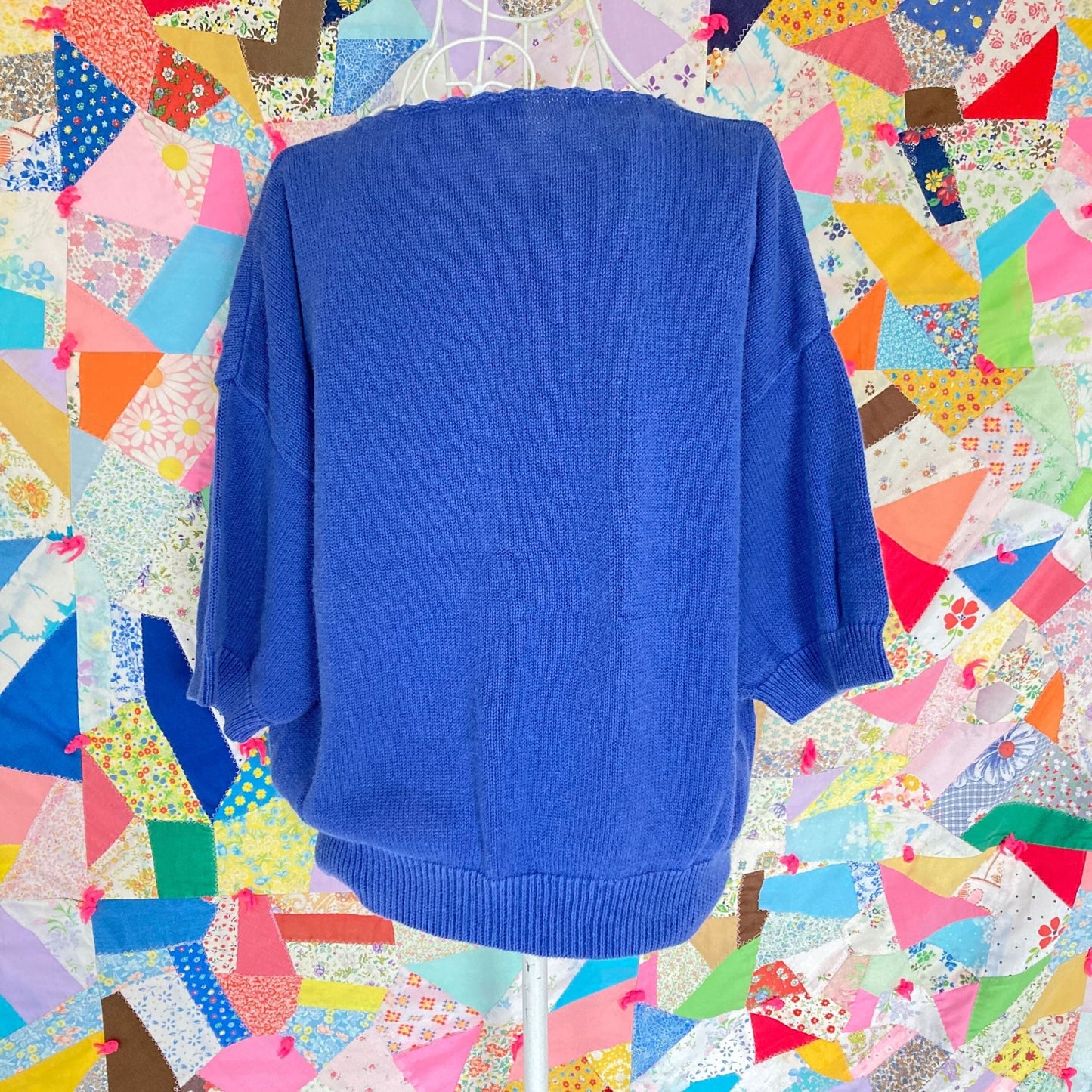 Vintage knit sweater 90s novelty fish print AS IS Country Suburbans blue white orange short sleeve