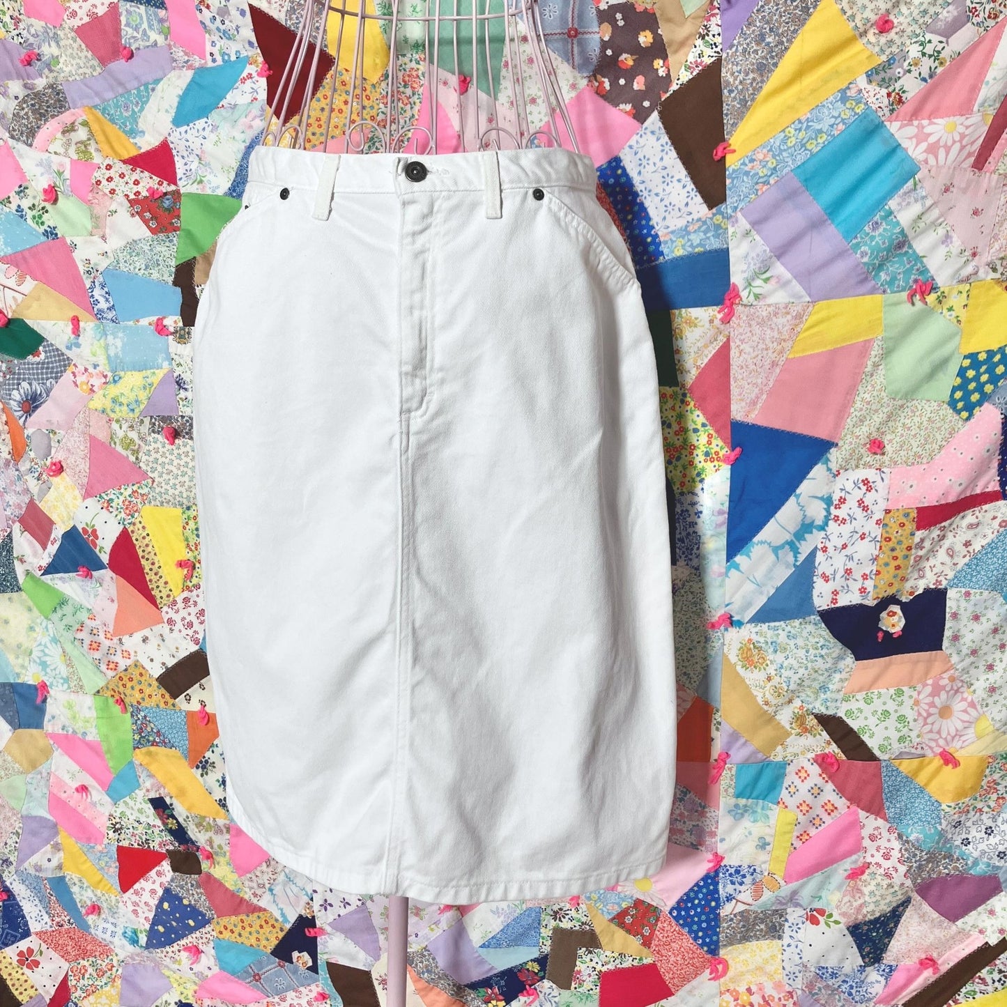 vintage 90s Y2K midi skirt white denim minimal | M-L | cotton Liz Claiborne Lizwear Jeans
