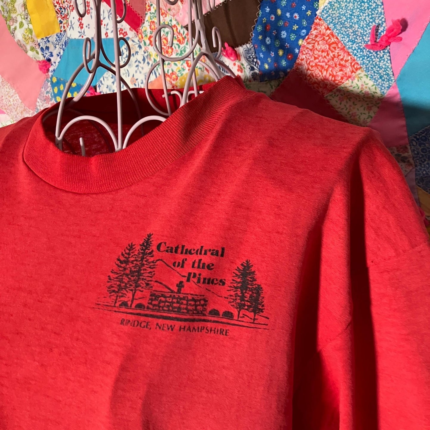 Vintage 80s 90s t shirt short sleeve paper thin cathedral of the pines NH | M-L | red black Hanes