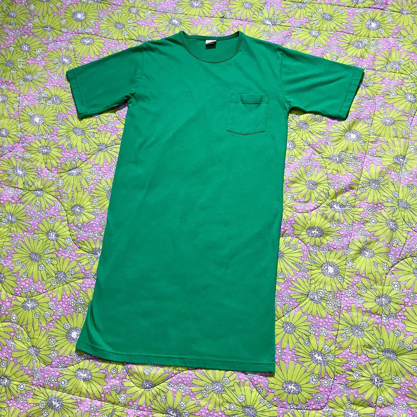 Vintage 80s 90s dress Kelly green t shirt | XS-M | 100% cotton midi short sleeve Lands' End made in USA