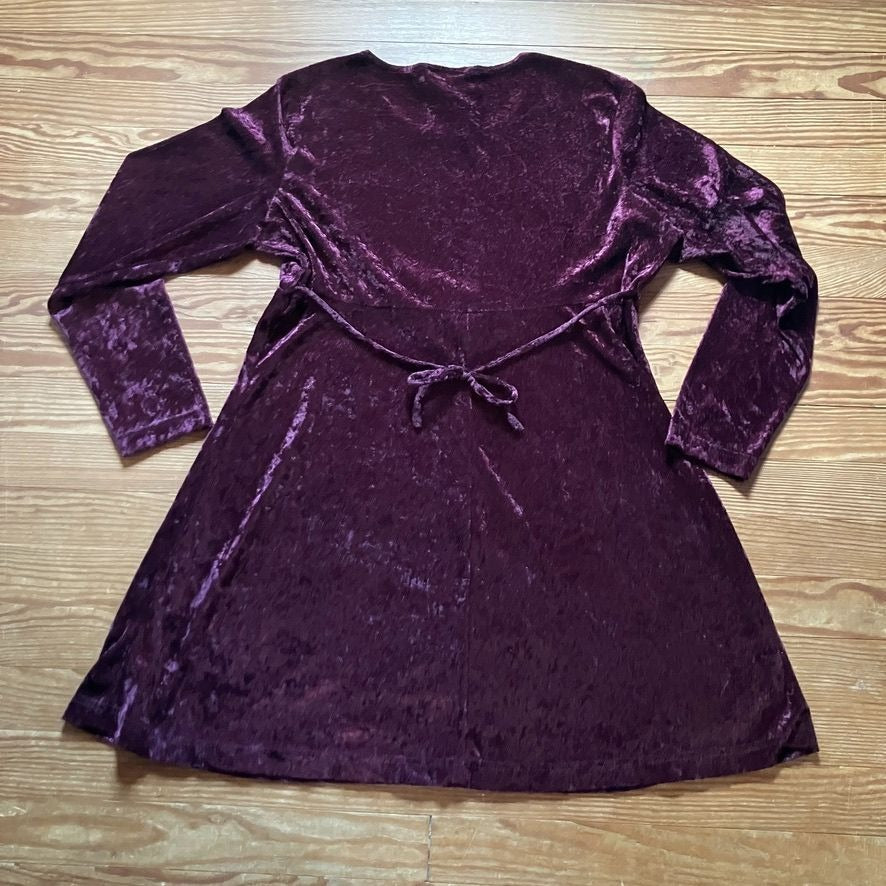 vintage 90s y2k dress crushed velvet 90s | M-L | burgundy wine red long sleeve whimsigoth Land 'N Sea