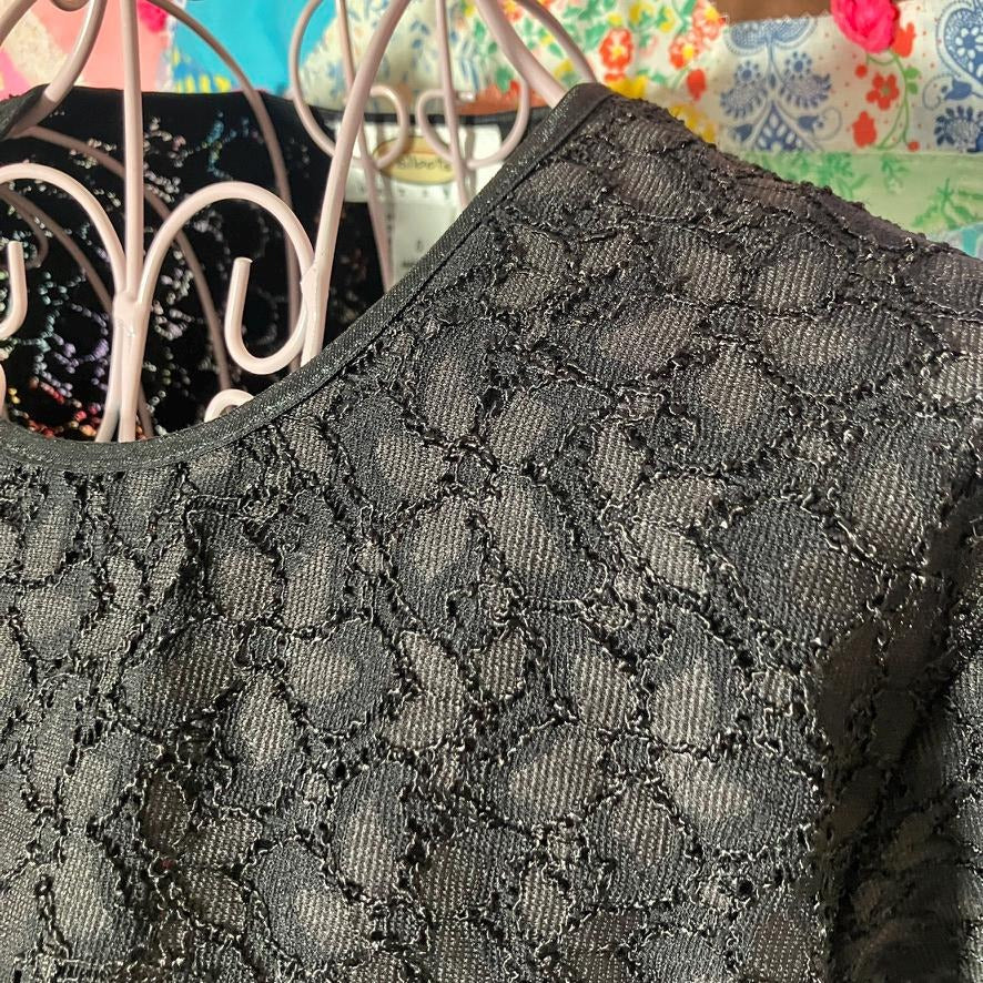 Vintage black short sleeve top | XS - M |90s lace semi sheer shirt blouse Talbots petites
