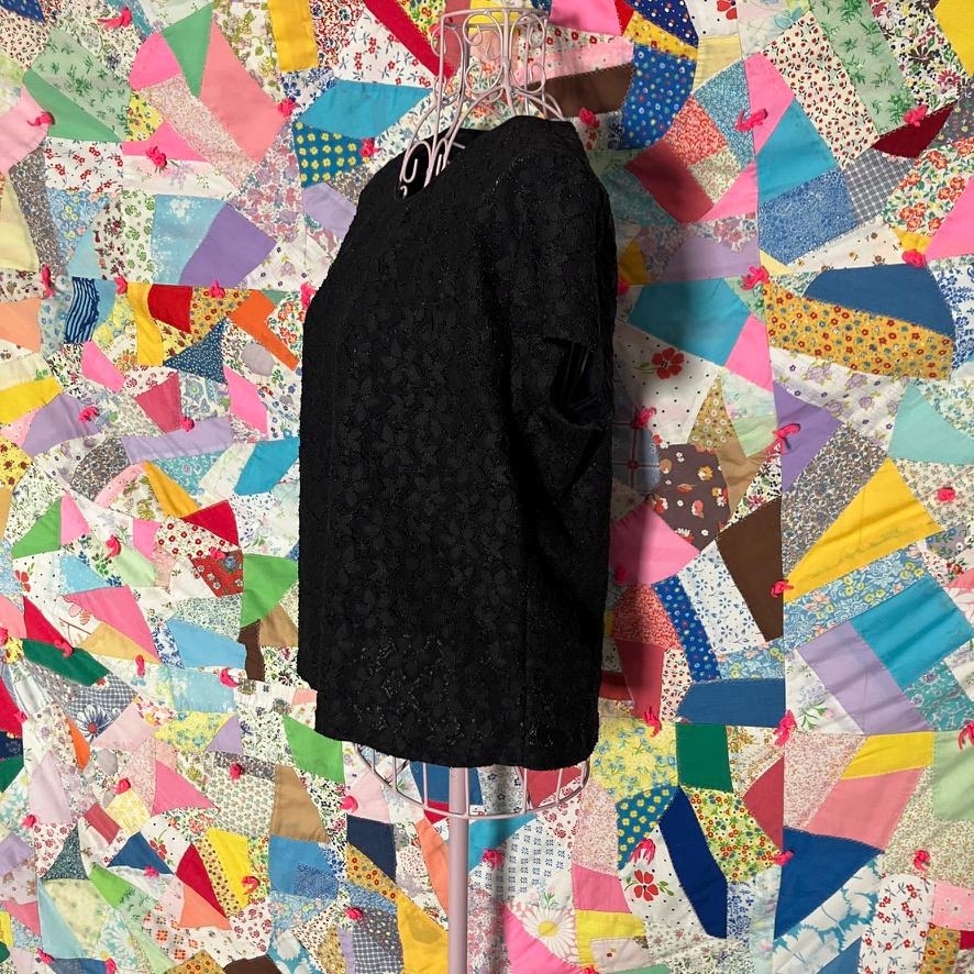 Vintage black short sleeve top | XS - M |90s lace semi sheer shirt blouse Talbots petites