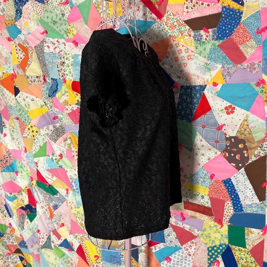 Vintage black short sleeve top | XS - M |90s lace semi sheer shirt blouse Talbots petites