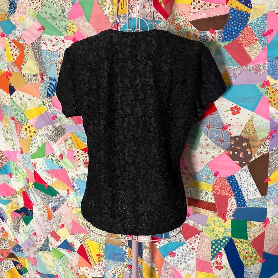 Vintage black short sleeve top | XS - M |90s lace semi sheer shirt blouse Talbots petites