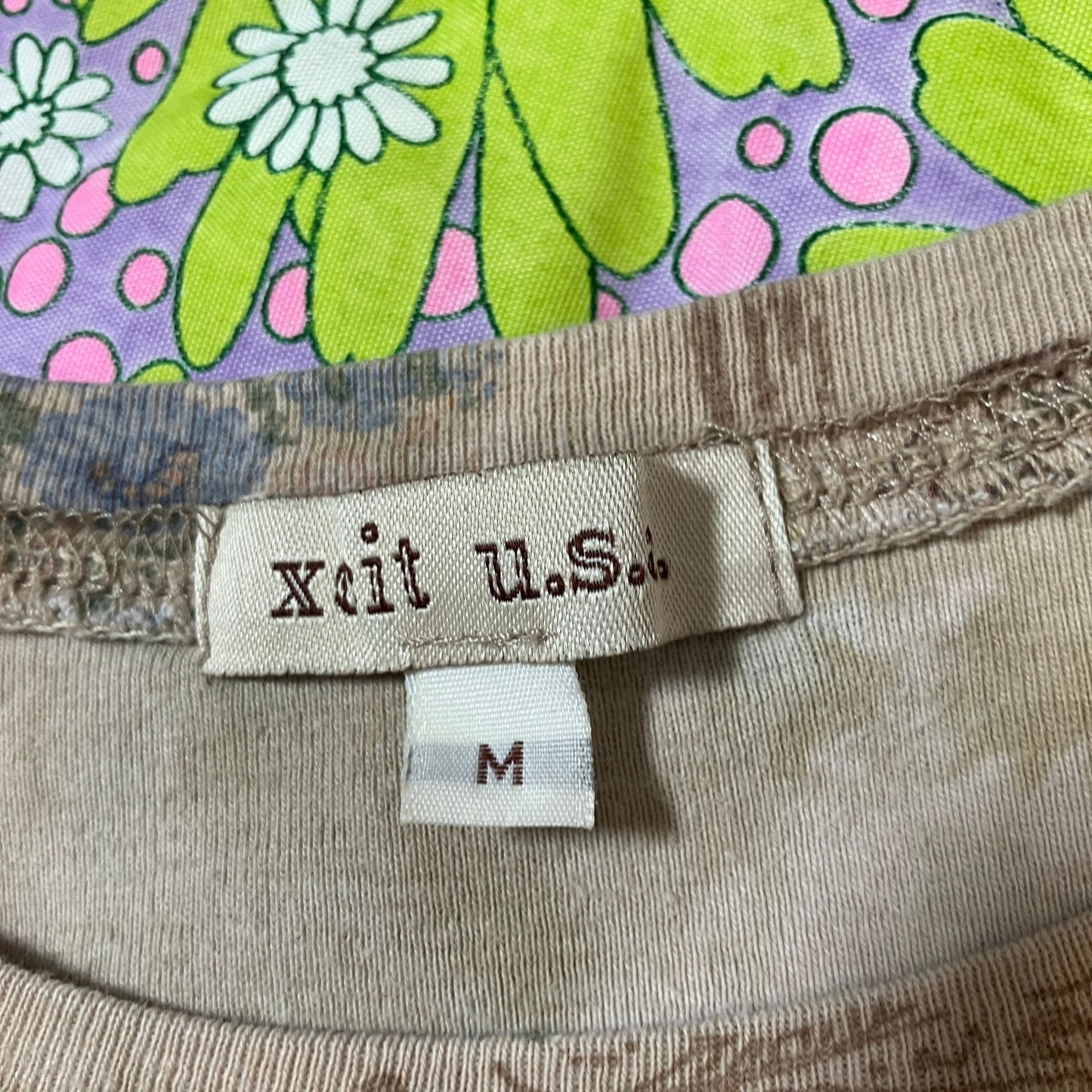 Vintage 90s/y2k top paisley floral tan beige 2000s 1990s crew neck short sleeve XCIT baby t shirt