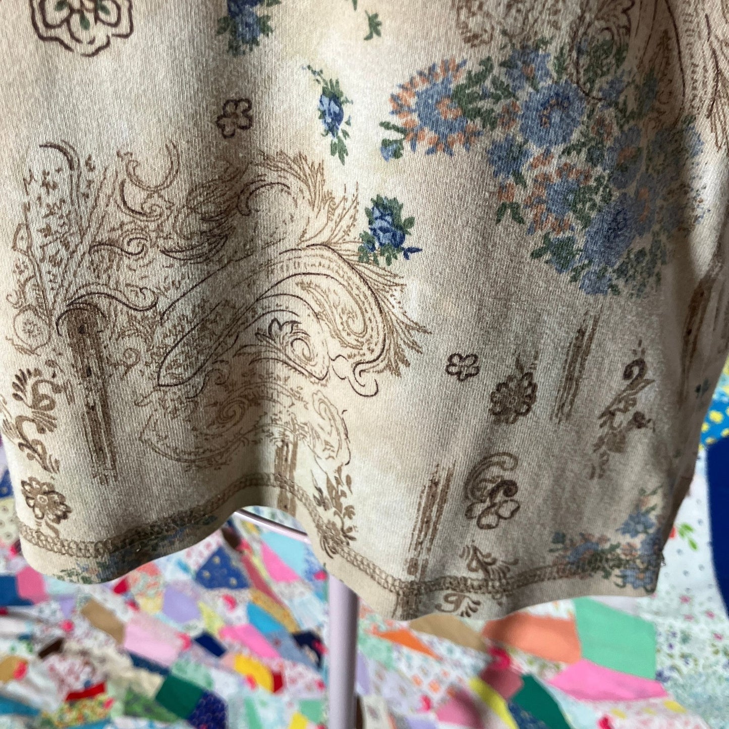 Vintage 90s/y2k top paisley floral tan beige 2000s 1990s crew neck short sleeve XCIT baby t shirt