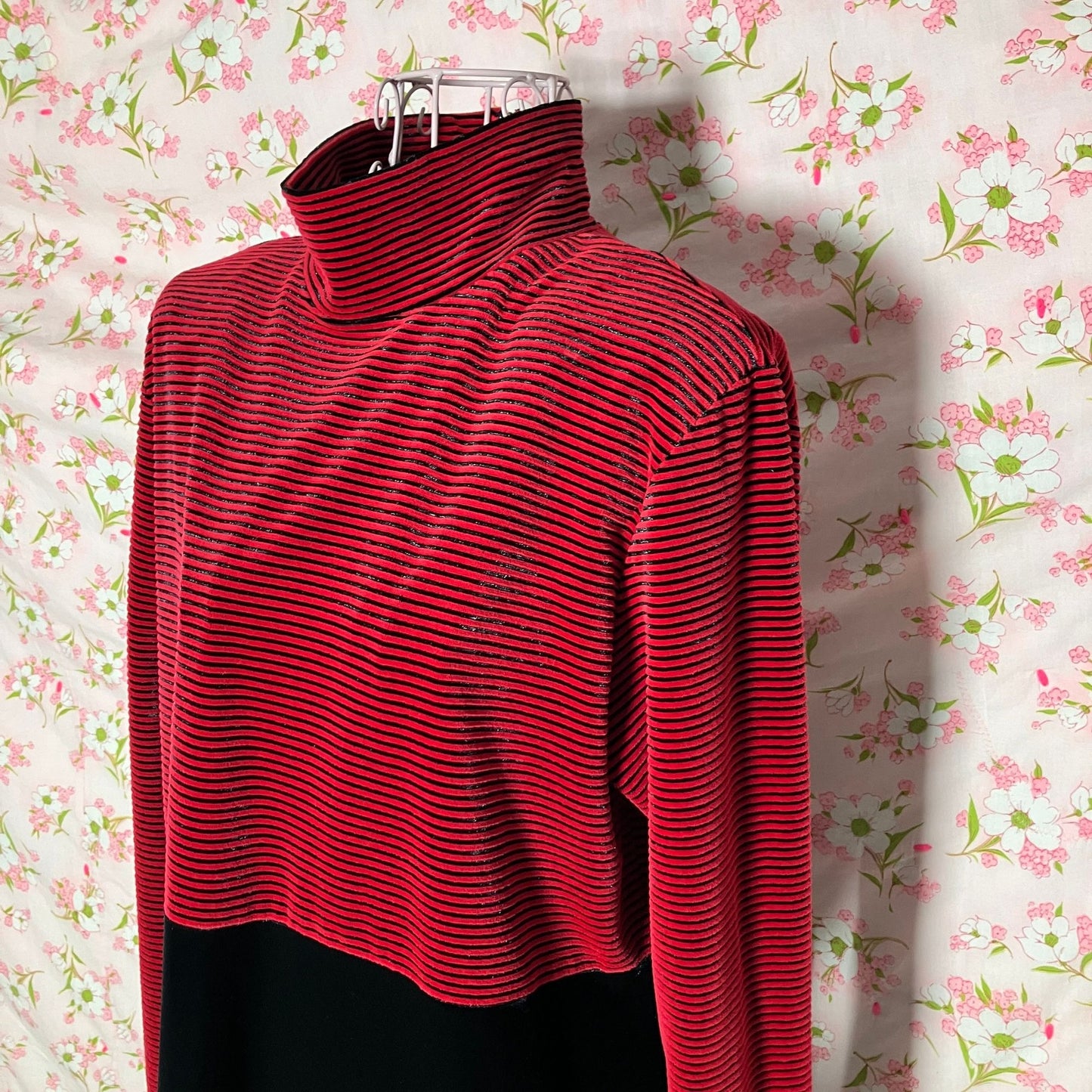 vintage dress black red striped velvet 90s | S-M | minimal 1990s maxi Talbots long sleeve whimsigoth turtle neck