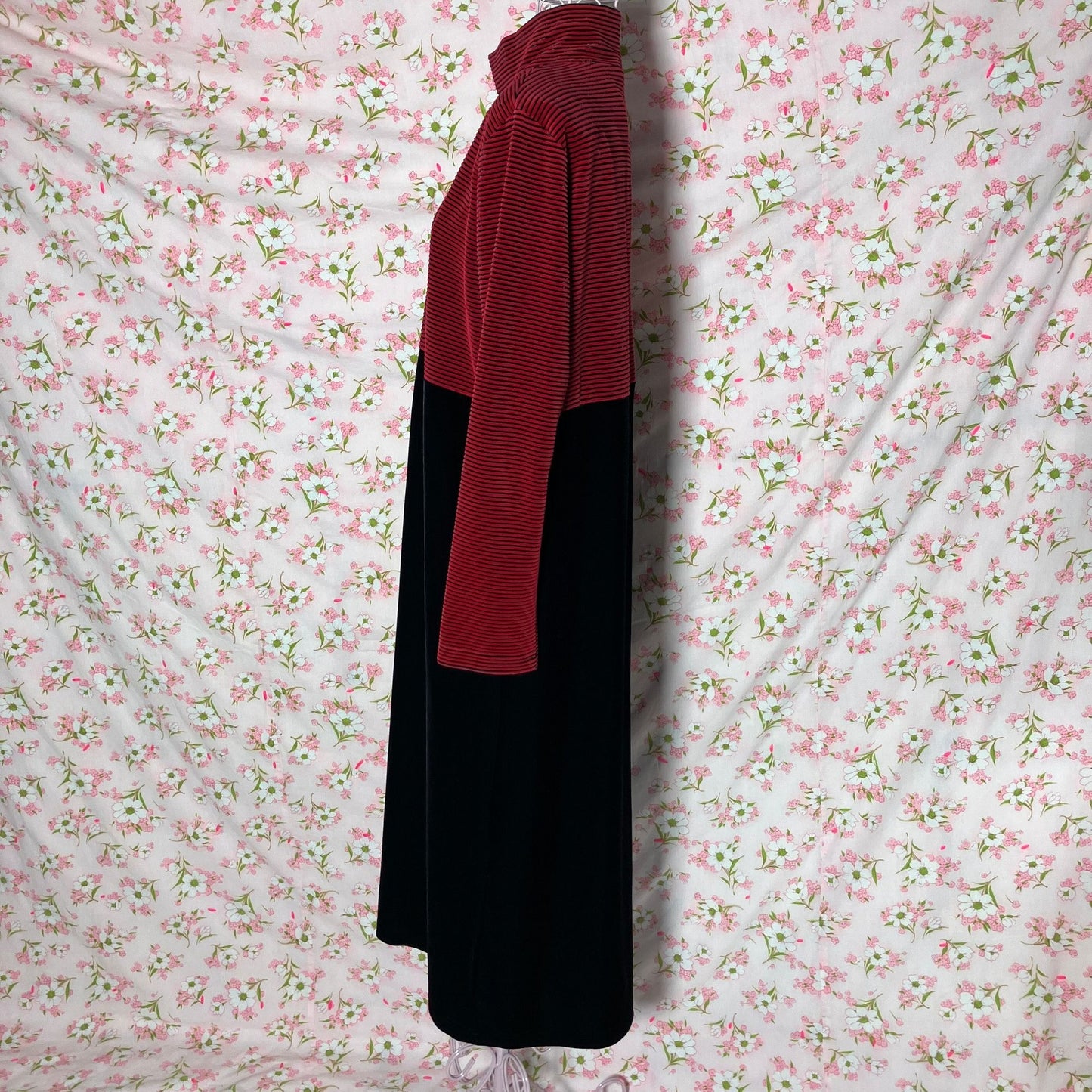 vintage dress black red striped velvet 90s | S-M | minimal 1990s maxi Talbots long sleeve whimsigoth turtle neck