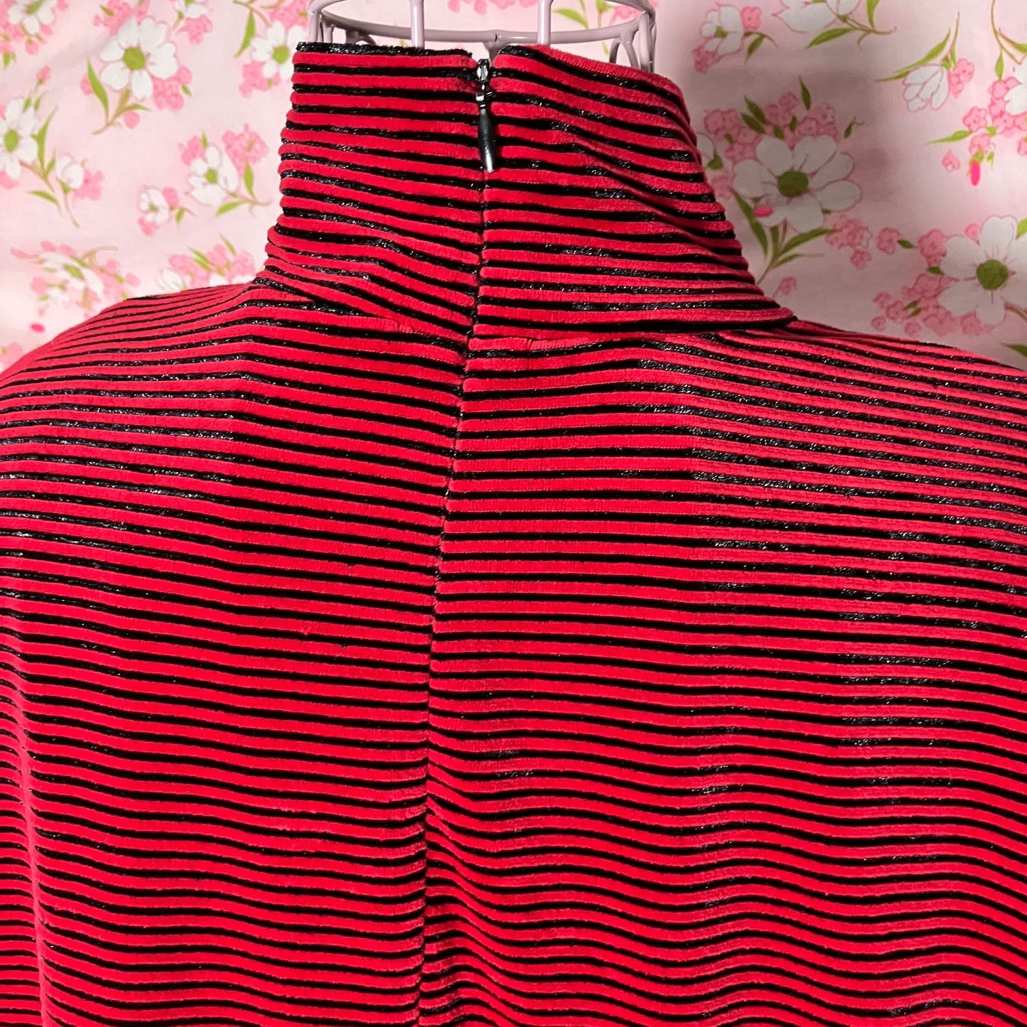 vintage dress black red striped velvet 90s | S-M | minimal 1990s maxi Talbots long sleeve whimsigoth turtle neck