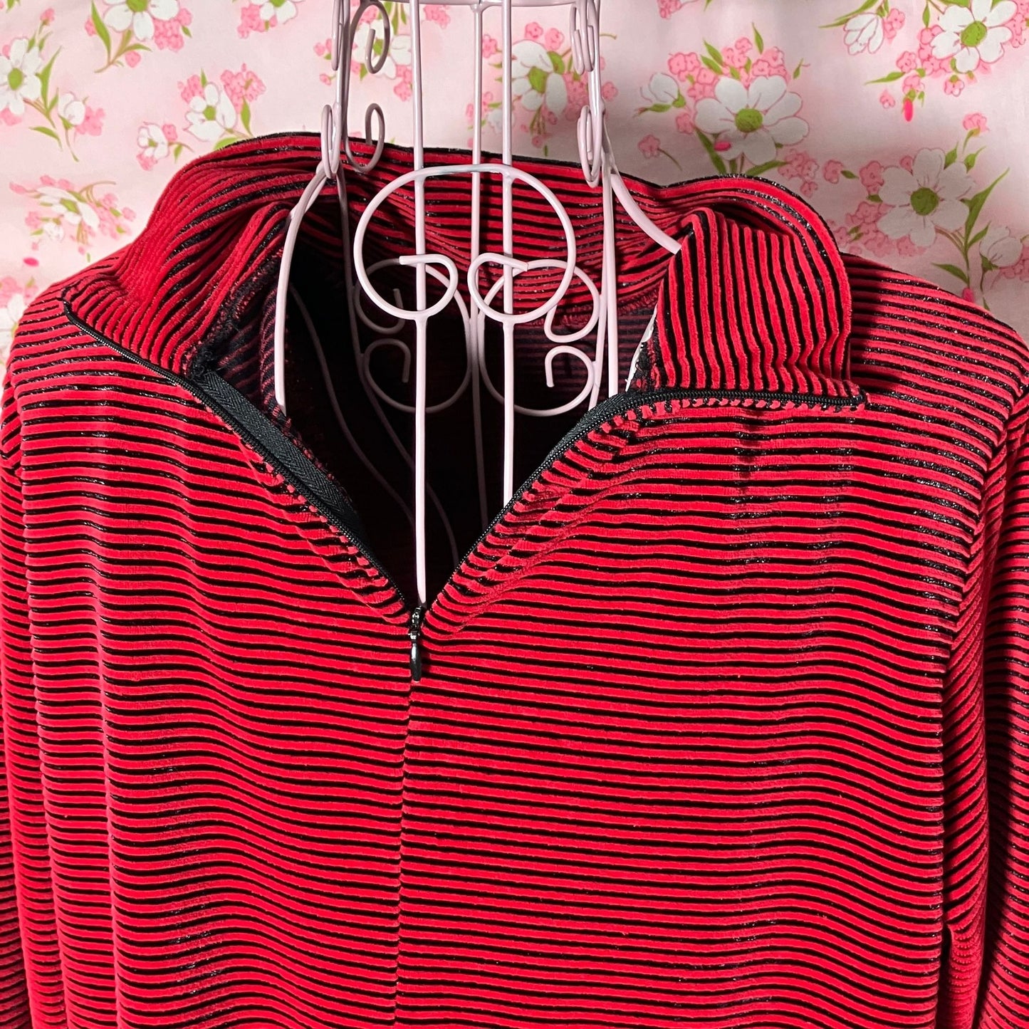 vintage dress black red striped velvet 90s | S-M | minimal 1990s maxi Talbots long sleeve whimsigoth turtle neck