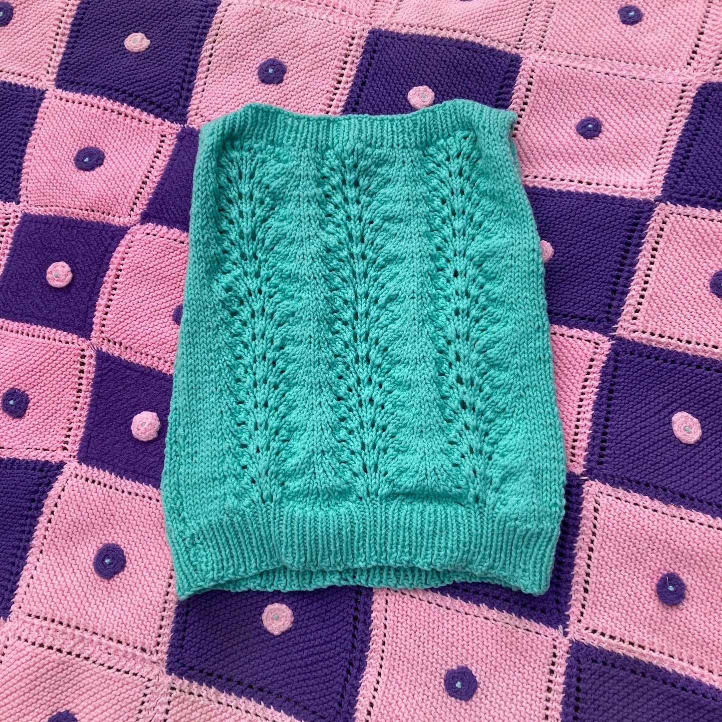 Vintage sweater vest pastel open weave knit hand made 70s