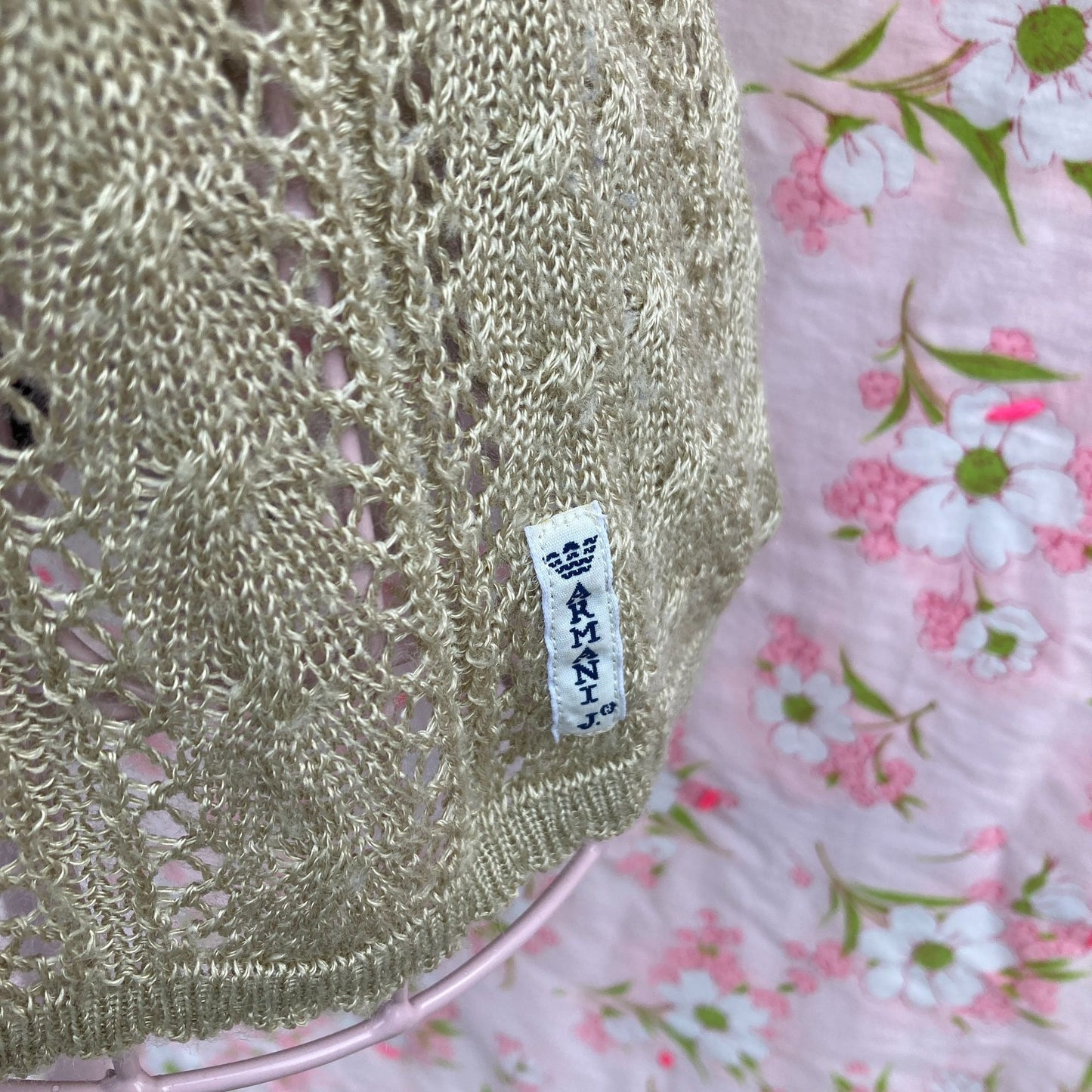 Vintage 90s sweater 1990s open weave tan short sleeve top