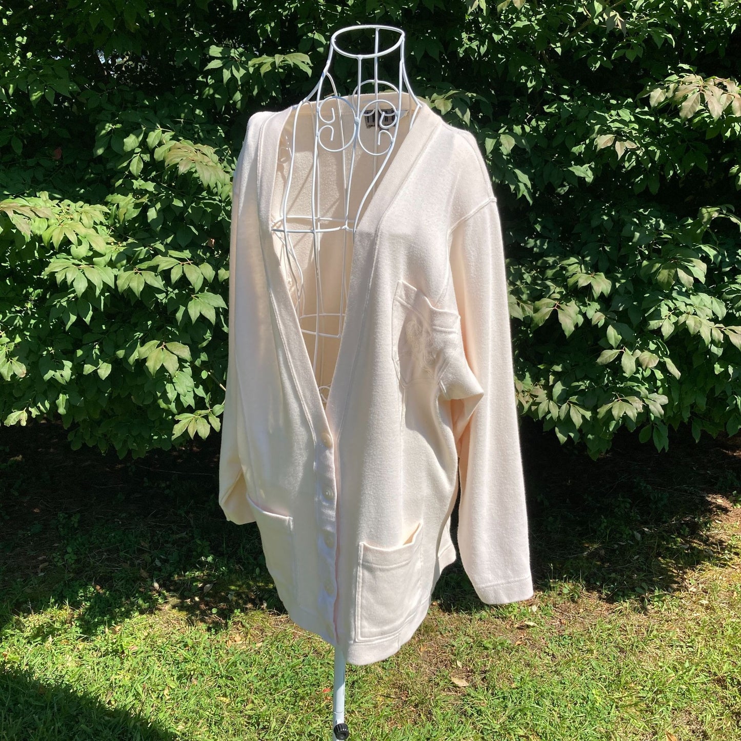 Vintage grandma cardigan sweater long |S-M | 90s white oat cotton cottage minimal INTRO Fenn Wright and Mason